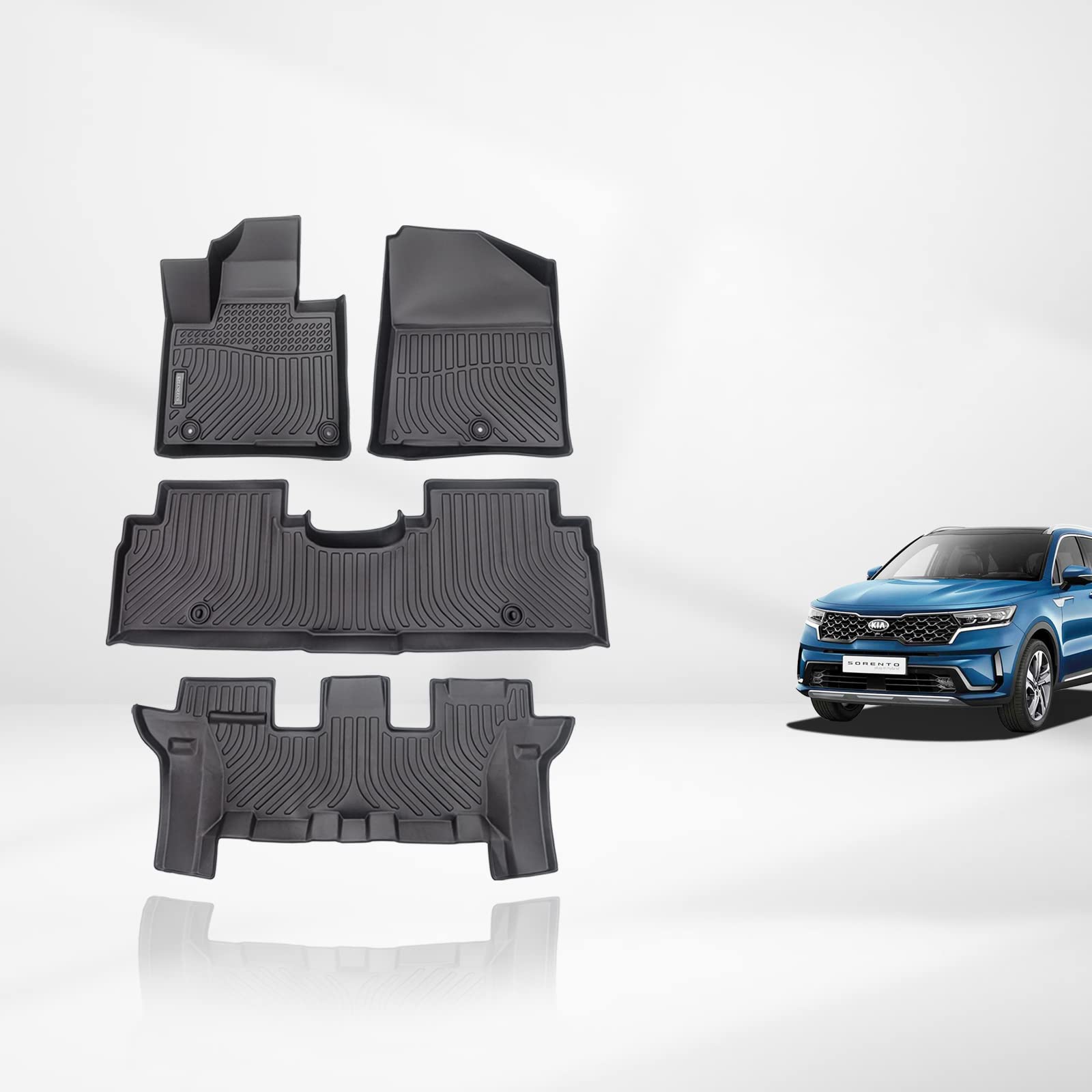 Premium Custom Fit All-Weather Floor Mats for 2016-2020 Kia Sorento (7-Seater) - Heavy Duty TPE Waterproof Car Mats with Full Coverage (Front, Rear & 3rd Row) - Black Automotive Interior Accessories - Perfect for Daily Commutes, Road Trips and Family Adventures