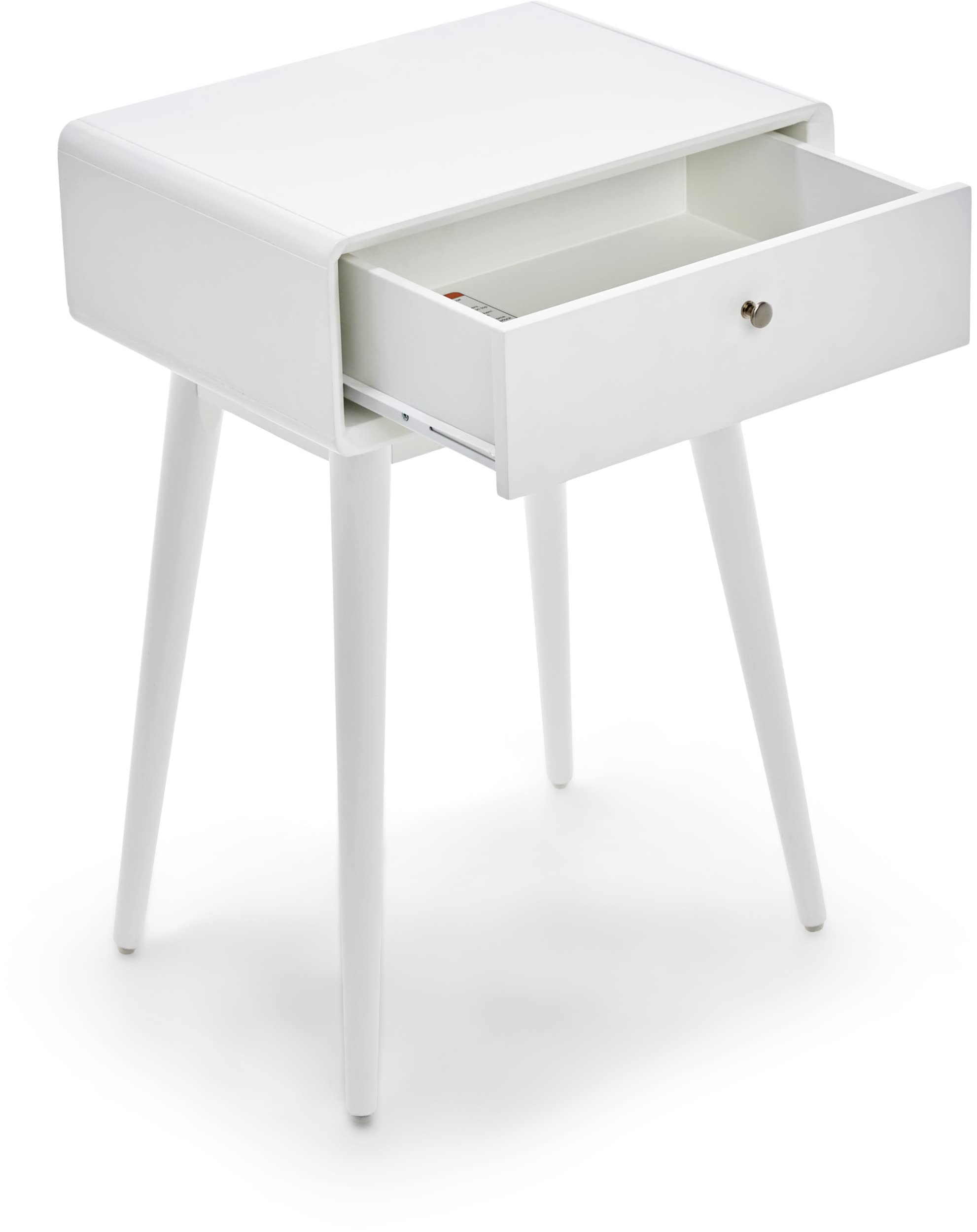 Elle Decor Rory White Side Table - Minimalist Mid-Century Nightstand for Bedroom & Living Room