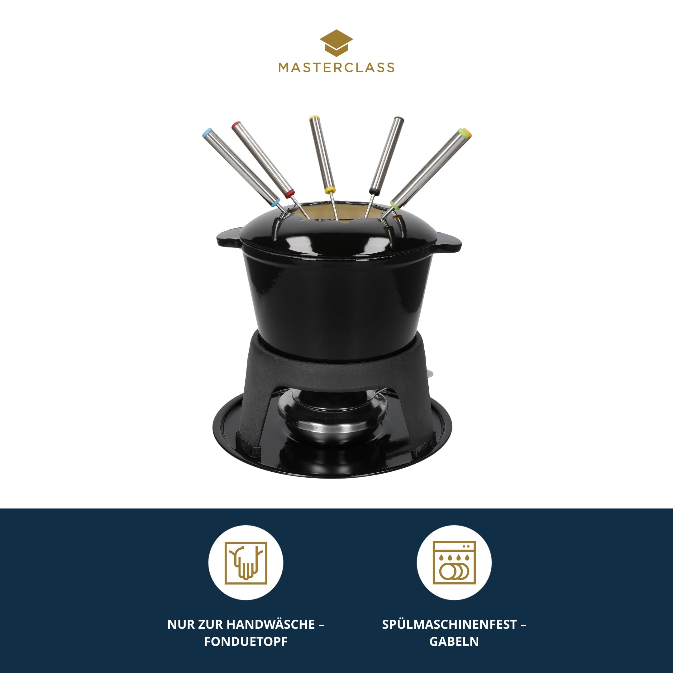 Premium Cast Iron Fondue Set for Chocolate, Cheese & Meat – 21 x 18 cm Black – Perfect for Romantic Dinners, Parties & Family Gatherings