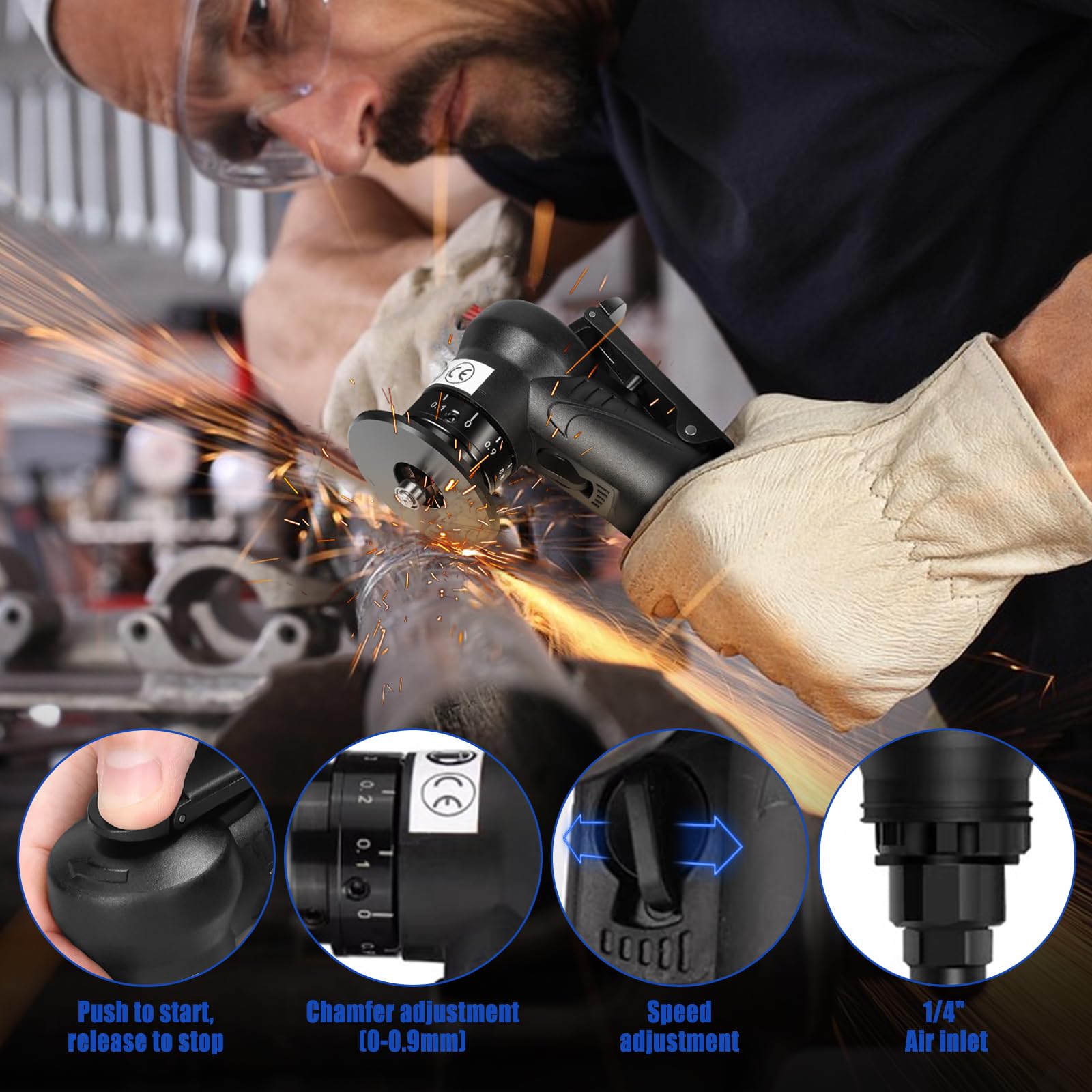 **45 Degree Mini Pneumatic Chamfering Machine - Portable Handheld Air Chamfer & Deburring Tool for Metal Trimming & Edge Finishing | Perfect for Metalworking, DIY Projects & Automotive Repair**