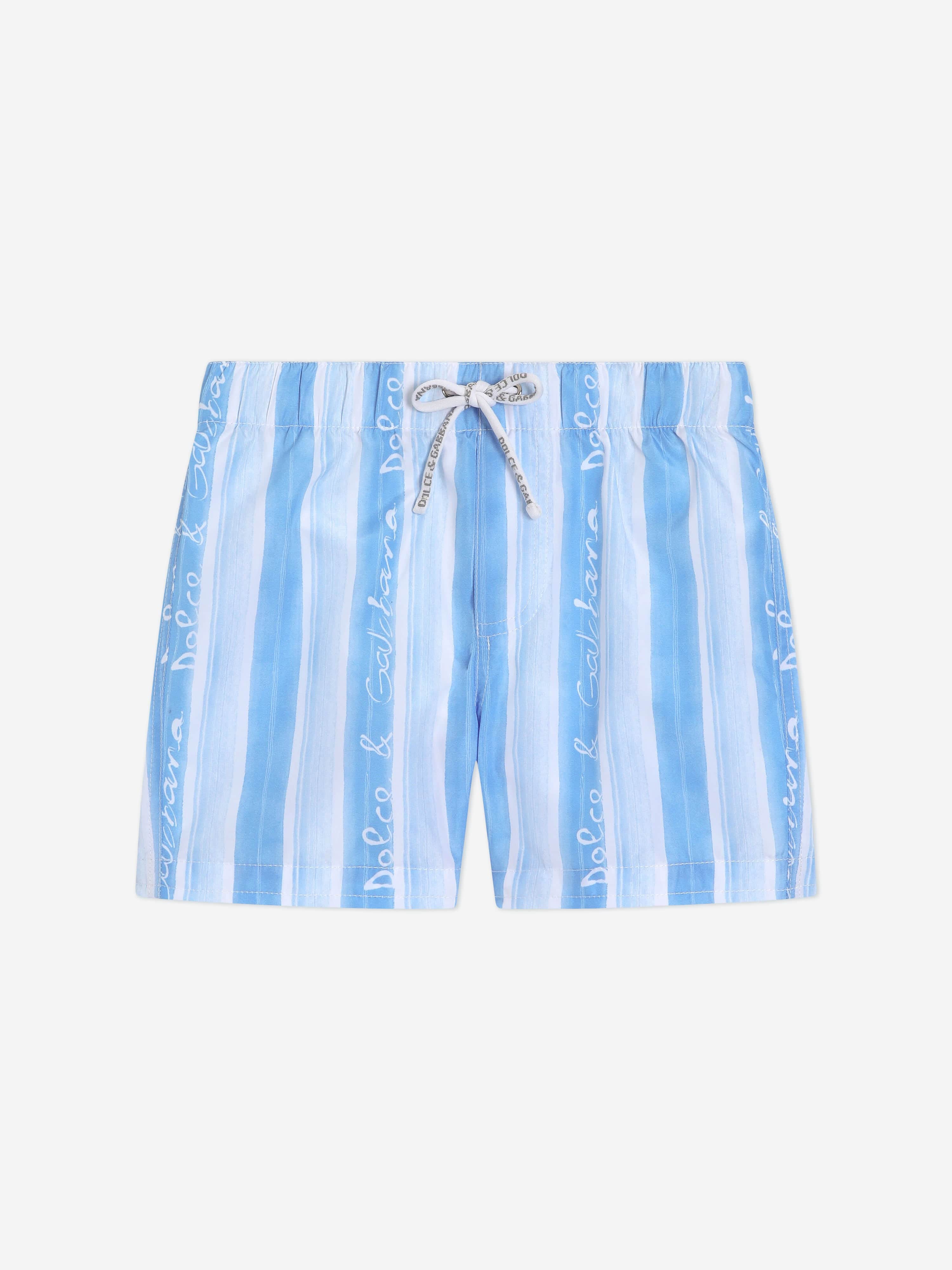 **Boys' Blue Striped Swim Shorts - Quick Dry, UPF 50+ Sun Protection - Perfect for Beach, Pool & Summer Activities**