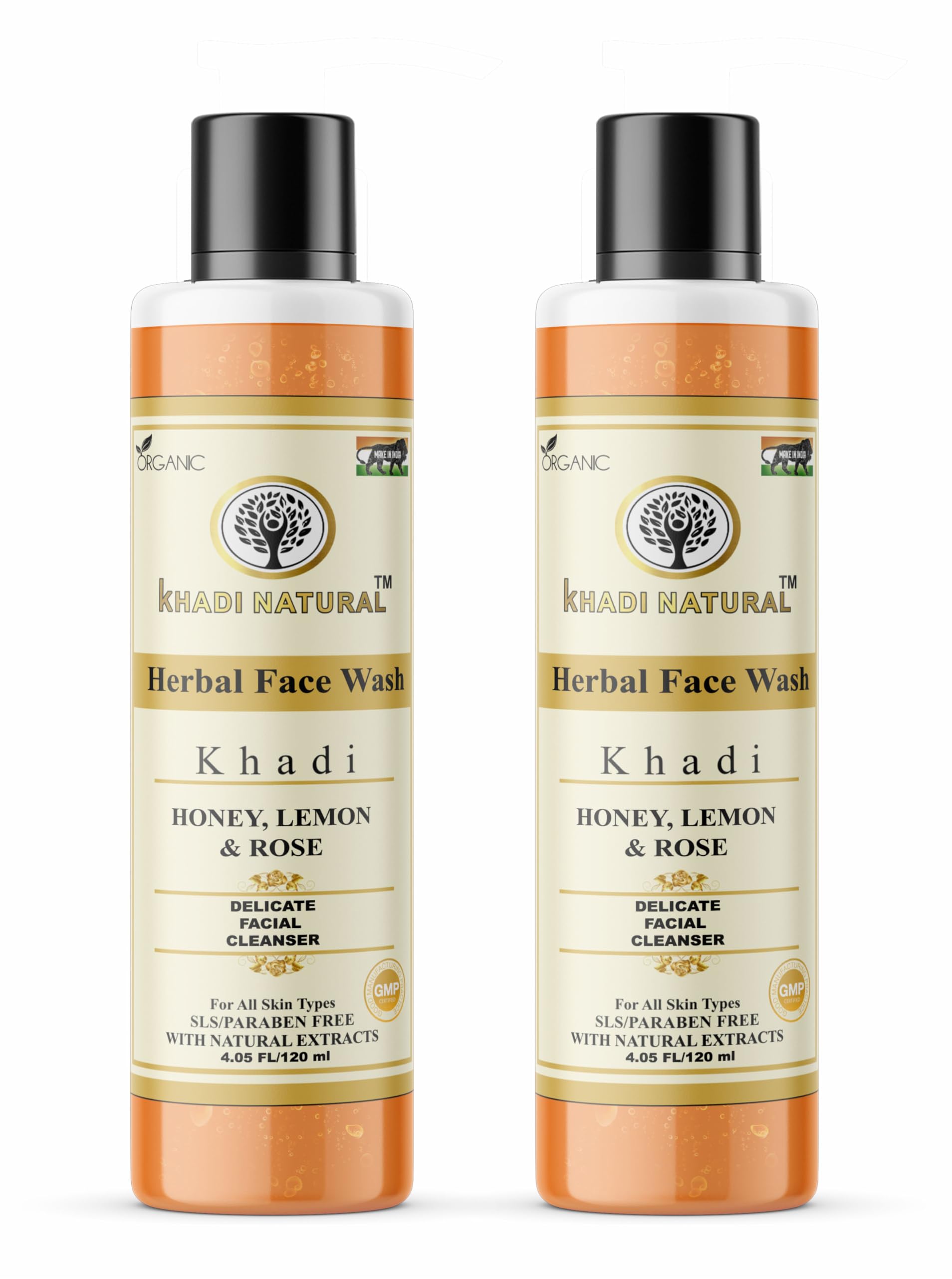 Khadi Natural Honey Lemon Rose Face Wash 120ml (Pack of 2) - Organic Cleanser for Glowing Skin, Moisturizing & Brightening - Perfect for Daily Skincare Routine & Sensitive Skin Care