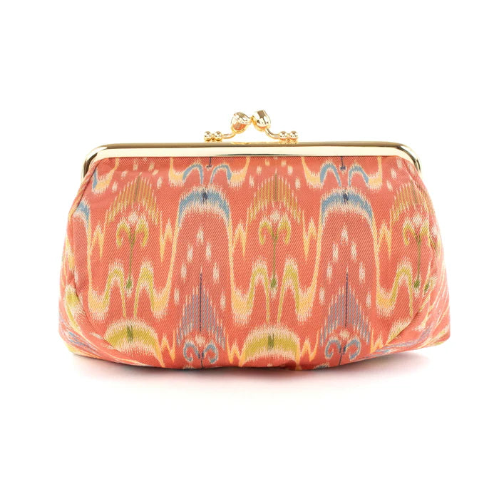 Authentic Japanese Nishijin Small Pouch - Kyoto Made Kasuri Pattern Cosmetic & Makeup Bag | Gamaguchi Style Travel Toiletry Organizer, Stationery Pouch & Bag-in-Bag for Women's Essentials | Perfect for Daily Use, Gift Giving & Japanese Culture Lovers