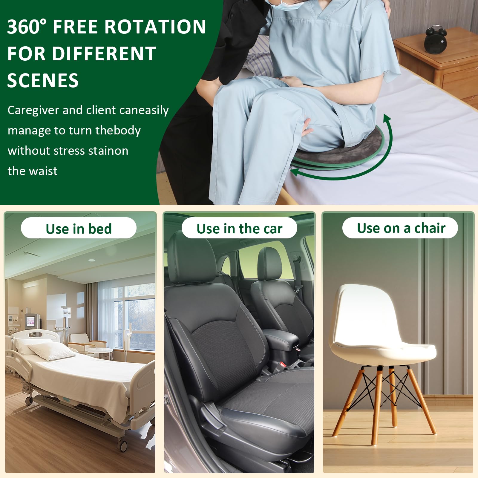 360 Degree Swivel Seat Cushion for Car & Office Chair - Rotating Pivot Disc Pad for Elderly & Disabled - Assist Turning from Bed to Wheelchair - Ideal for Mobility Assistance & Comfort at Home/Car/Office