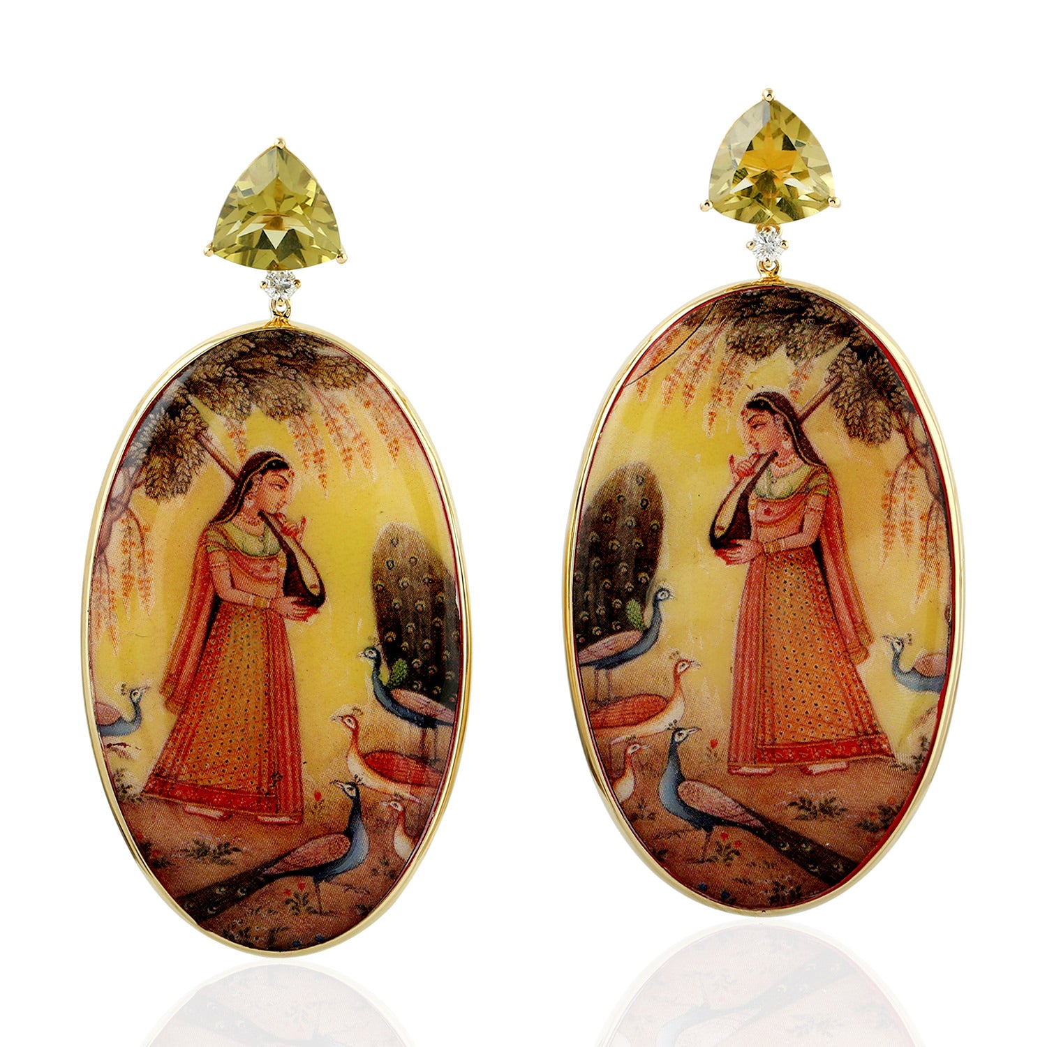 Lemon Quartz Bakelite Prong Diamond Dangle Earrings in 14K Yellow Gold - Elegant Vintage Jewelry for Women's Parties & Special Occasions