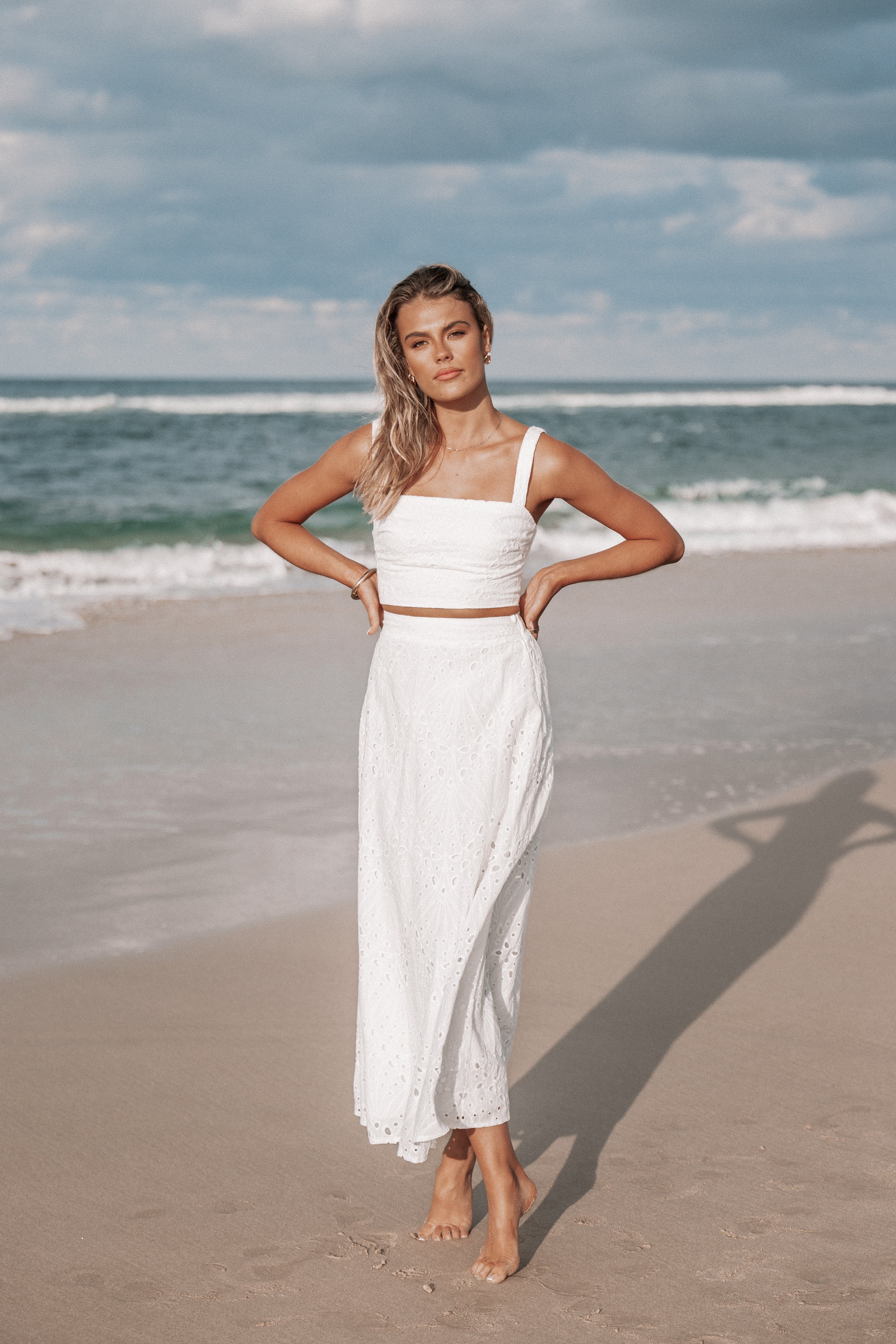 Camellia Two Piece Set - Women's White Lace Bikini Swimsuit for Beach Vacation & Pool Party