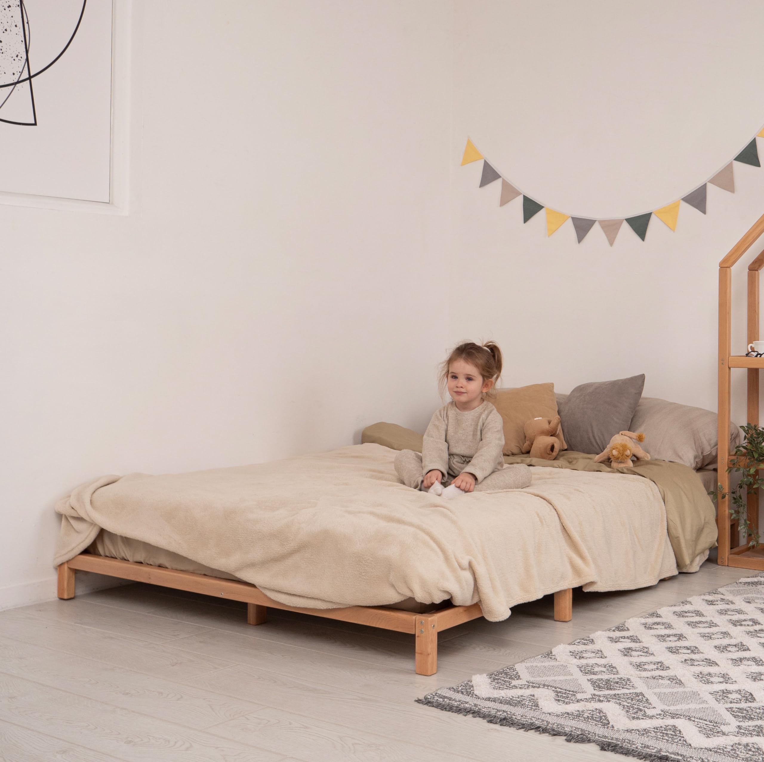European Twin Floor Bed Frame - Alderwood Japanese Minimalist Platform Bed for Toddlers & Teens | 7 Colors, Water-Based Paint | King, Queen, Full, Twin Sizes | Perfect for Small Spaces, Dorm Rooms & Minimalist Home Decor