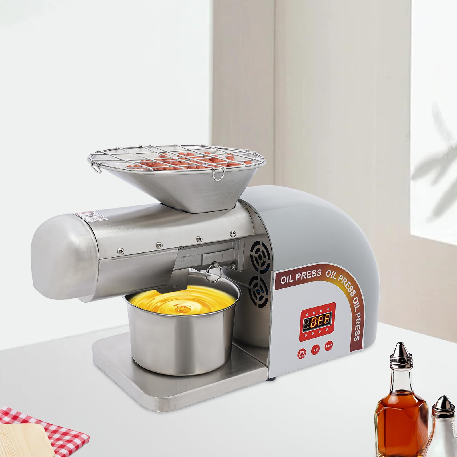 1800W Electric Oil Press Machine - Automatic Oil Extractor for Home & Commercial Use - Stainless Steel Oil Press for Nuts, Walnuts, Linseed, Peanuts & Sesame Seeds - Adjustable Temperature - Perfect for Healthy Cooking, DIY Essential Oils & Small Business Production