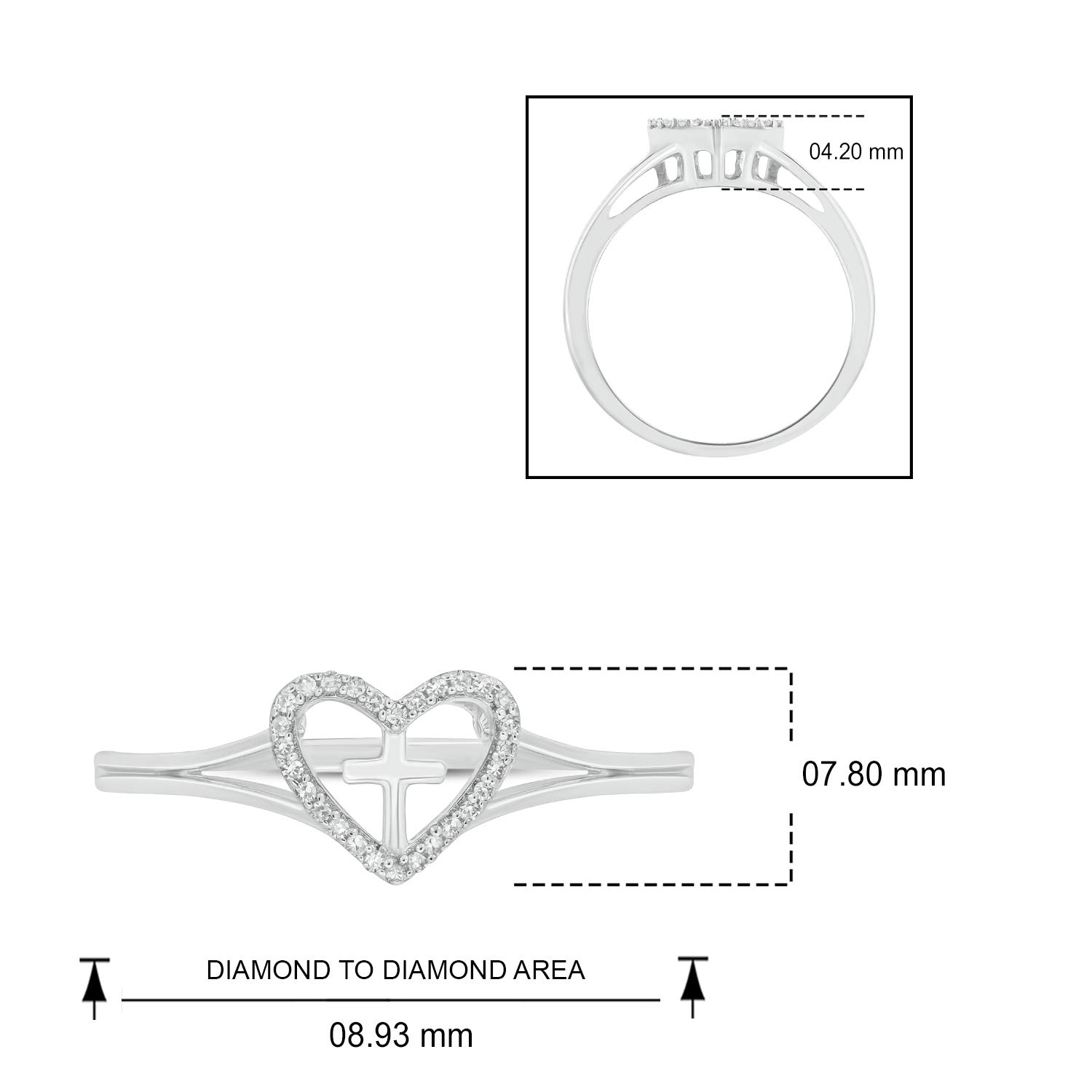 1/20 CT Natural Diamond Heart Cross Ring for Women - Elegant Religious Jewelry, Promise Ring & Romantic Gift for Her - Perfect for Valentine's Day, Anniversary & Special Occasions