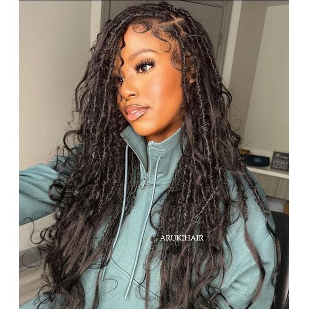 26 Inch Pre-Looped Crochet Dreadlocks with Body Wave | Human Hair Goddess Locs | Natural Color 48 Locs | Perfect for Protective Styling & Everyday Wear
