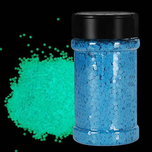 TORC Glow in The Dark Blue Chunky Glitter - 4 oz Bulk Glitter for Resin Crafts, Nail Art, Festival Makeup & Cosmetic DIY Projects - 1/10 (2.5 mm) Particle Size - Perfect for Slime, Epoxy Jewelry & Body Art