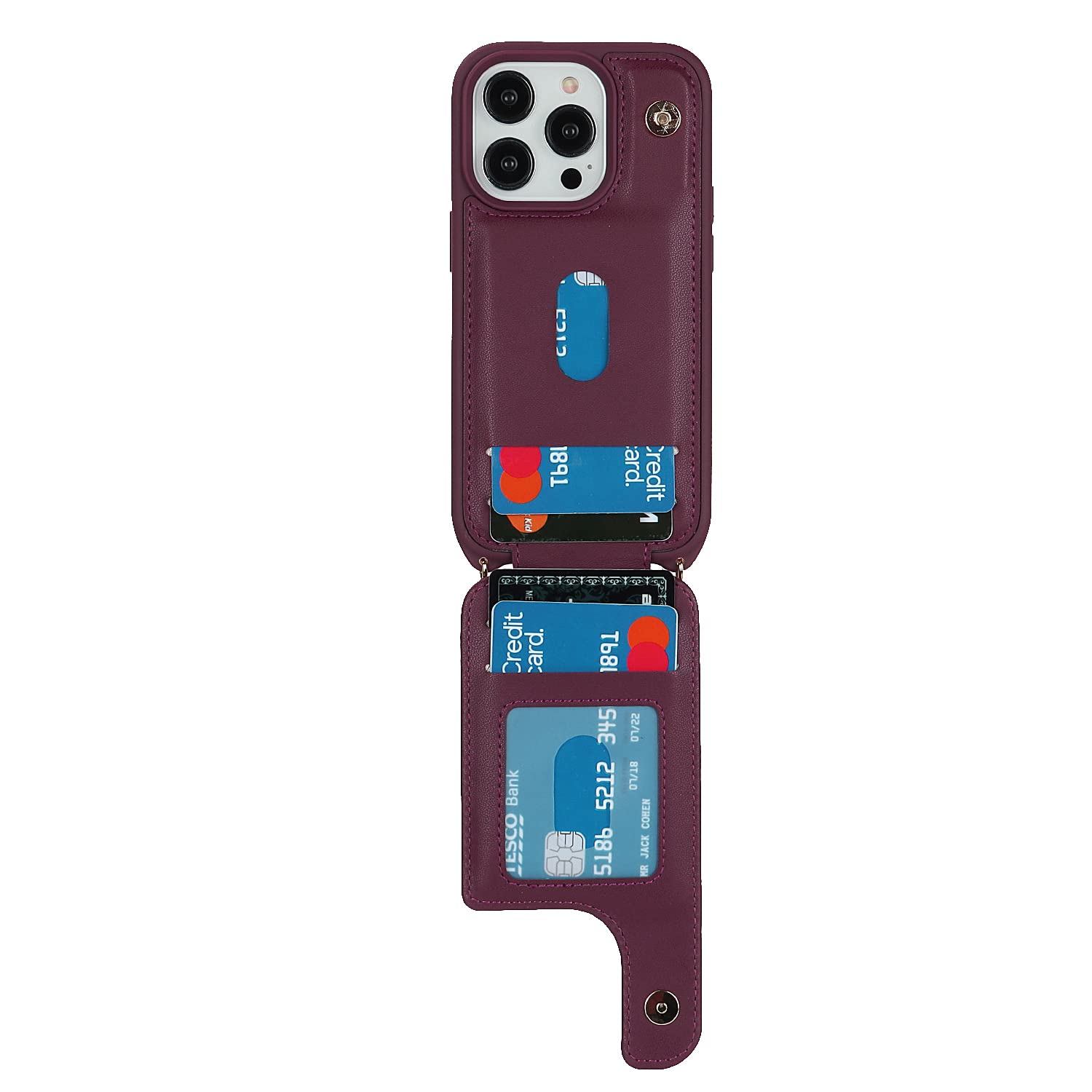 Premium iPhone 15 Pro Max Case with Card Holder & Wrist Strap - 6.7 Inch Wallet Phone Cover with Crossbody Lanyard, Ring Stand & Snap Clasp for Women (Wine Red) | Perfect for Travel, Shopping & Everyday Use