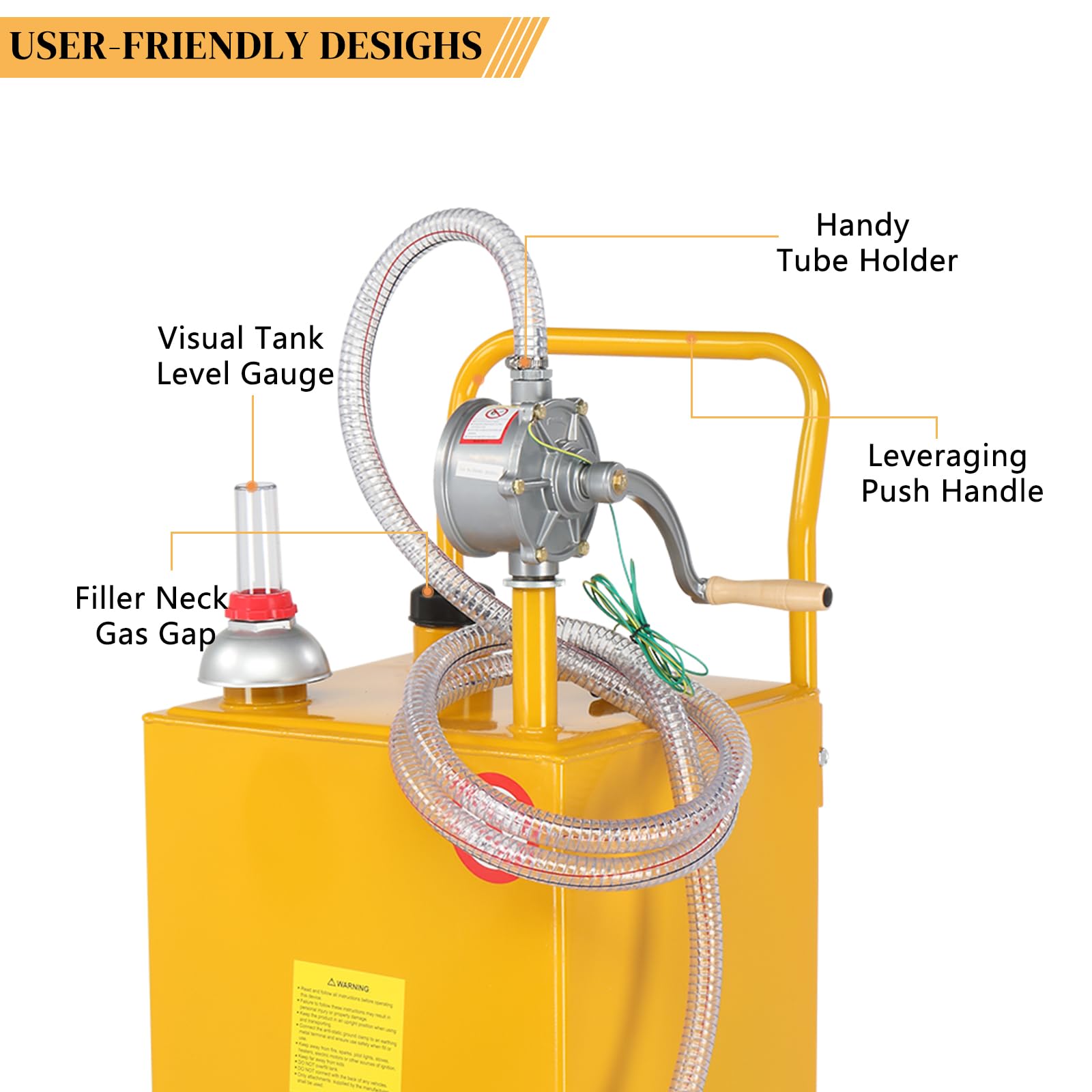 30-Gallon Portable Oil Transfer Tank with Pump & Wheels - Diesel Fuel Storage Container for ATV, Car, Mowers & Tractors - Heavy Duty Gas Caddy for Workshop, Farm & Construction Sites - Yellow