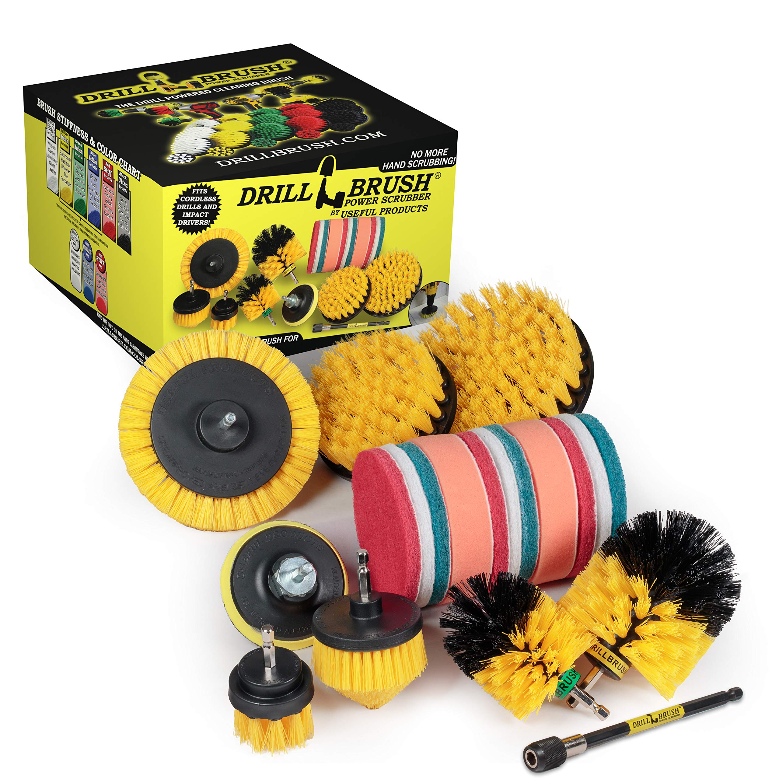 Useful Products Drill Brush Power Scrubber - 5-in-1 Bathroom Cleaning Kit with Toilet Brush, Shower Cleaner & Spin Brush - Heavy Duty Bathroom Accessories for Deep Cleaning Tiles, Grout, Sinks & Showers