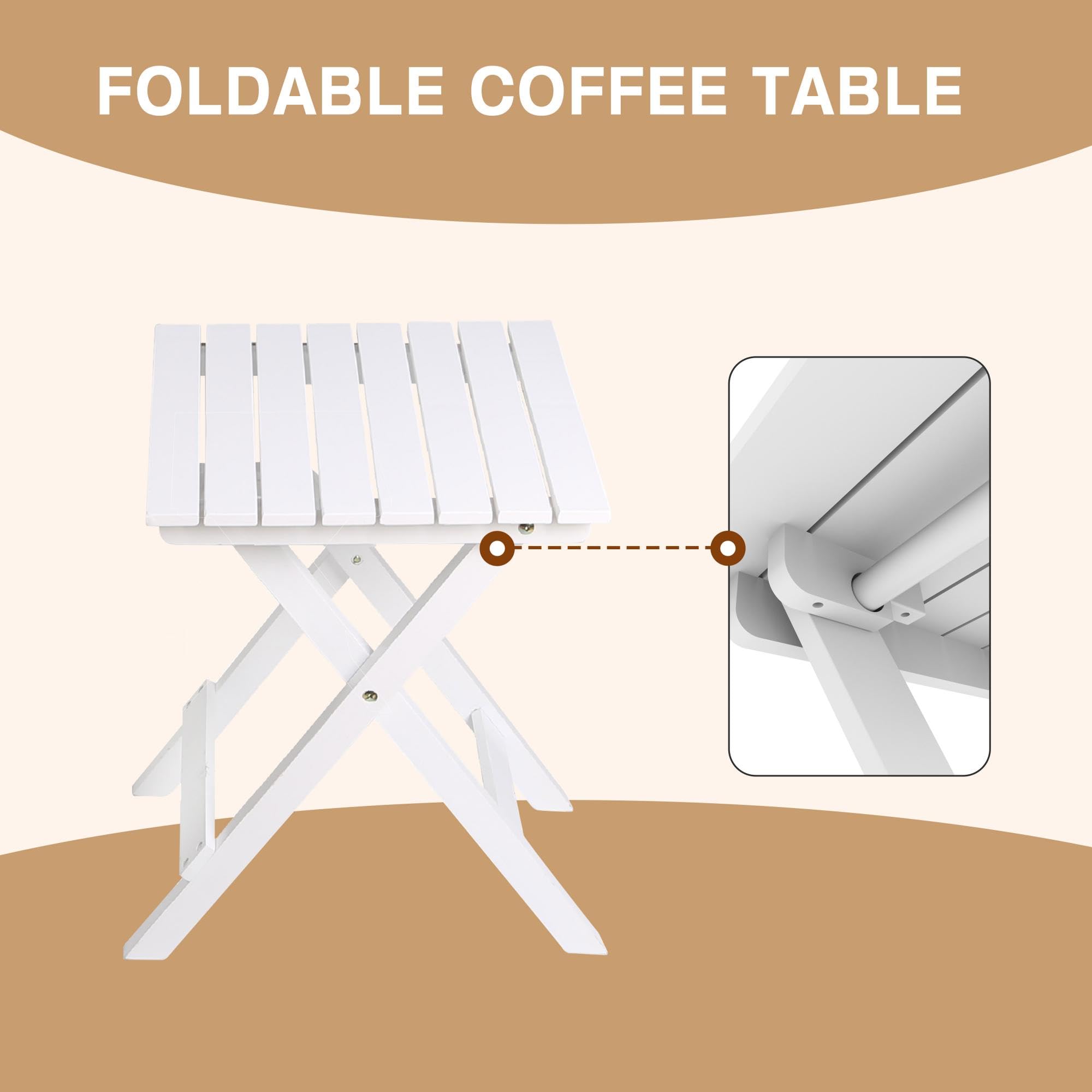 MUPATER 3-Piece Outdoor Rocking Chair Set with Bistro Table - Patio Wooden Rocker Chairs & Foldable Table - White - Perfect for Garden, Porch, and Backyard Relaxation
