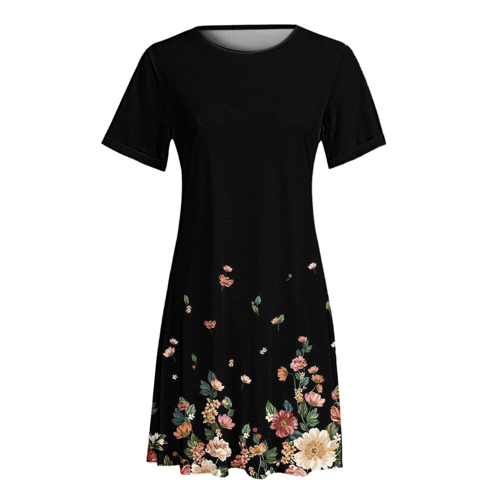 Women's Summer Casual Short Sleeve Round Neck Mini Swing Dress - Boho Beach Sundress for Vacation, Party & Everyday Wear | Lightweight T-Shirt Dress for Mothers & Women