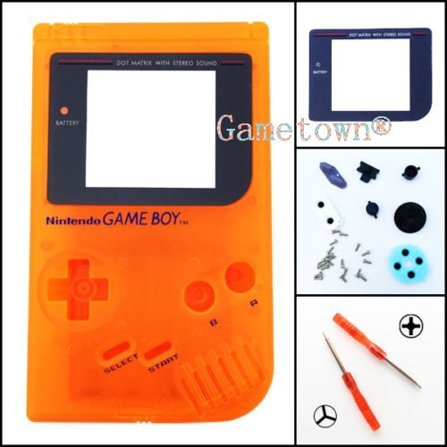 Gameboy Classic DMG-01 Full Housing Shell Replacement Kit with Screwdriver - Clear Orange Case Cover | Repair Parts for Gameboy Original | Perfect for Console Restoration & Retro Gaming Enthusiasts