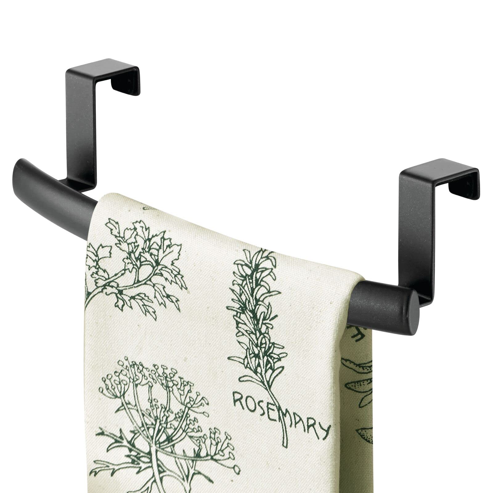 mDesign Steel Over Door Curved Towel Bar Storage - 2 Pack Black Spira Collection - Space-Saving Hanger for Cabinet, Cupboard, Kitchen & Bathroom - Holds Hand Towels, Dish Towels & Washcloths - Perfect for Small Spaces, Apartments & Dorm Rooms
