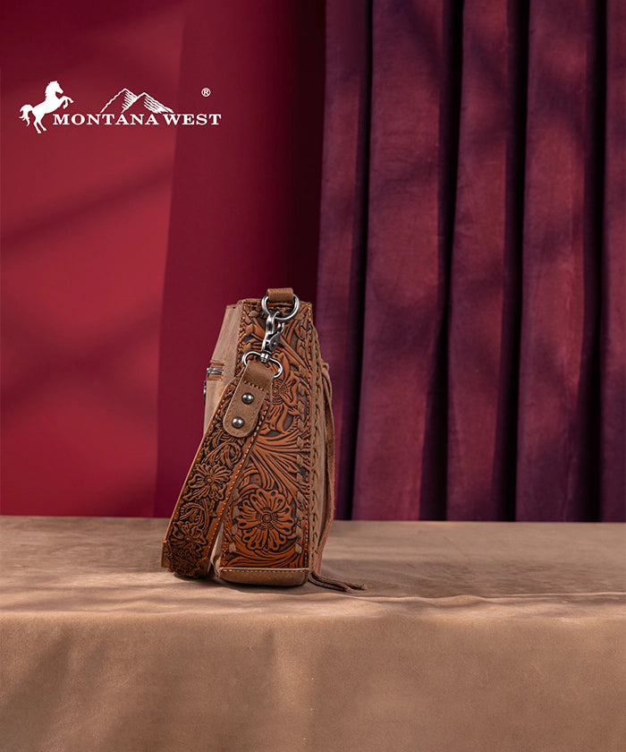 Montana West Genuine Leather Tooled Whipstitch Crossbody Purse for Women - Stylish Handbag for Everyday Use, Travel & Shopping