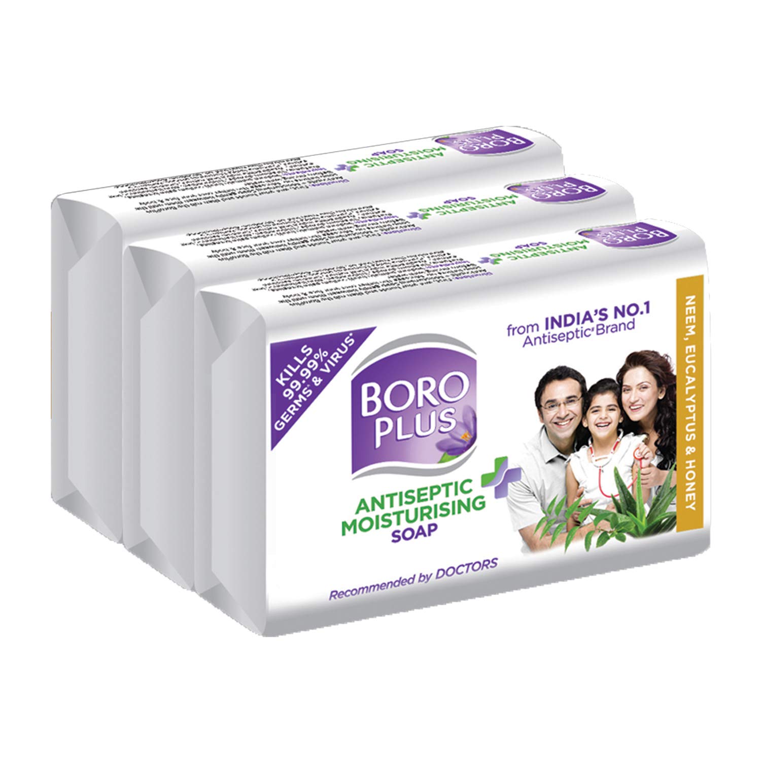 BoroPlus Antiseptic & Moisturizing Soap with Neem, Eucalyptus & Honey - Pack of 3 | Gentle Cleansing for Dry & Sensitive Skin | Perfect for Daily Hygiene & Post-Workout Care