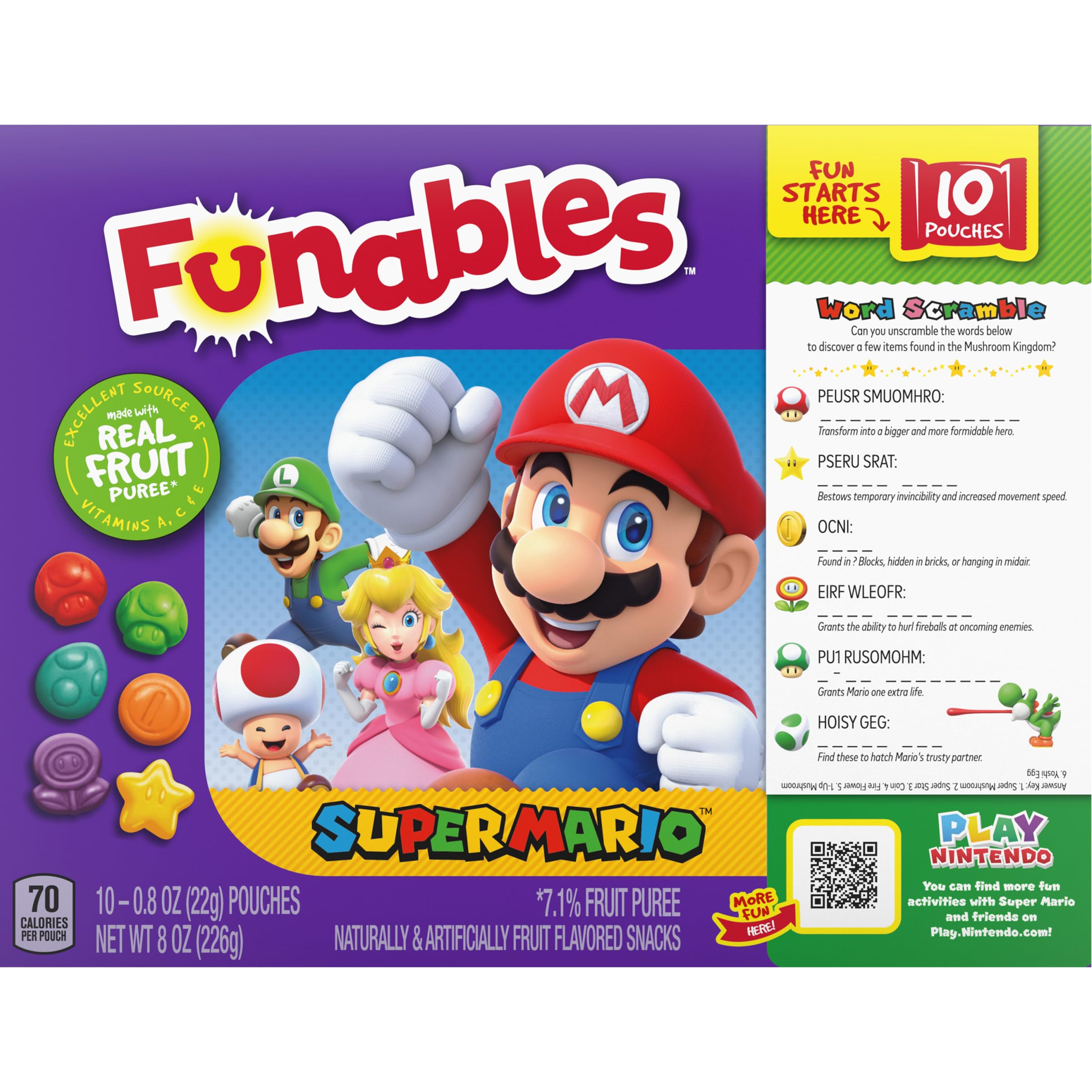 Funables Super Mario Assorted Fruit Flavored Snacks - 0.8 oz (10 Count Pack) | Kids Lunch Box Treats, Birthday Party Favors & After-School Snacks