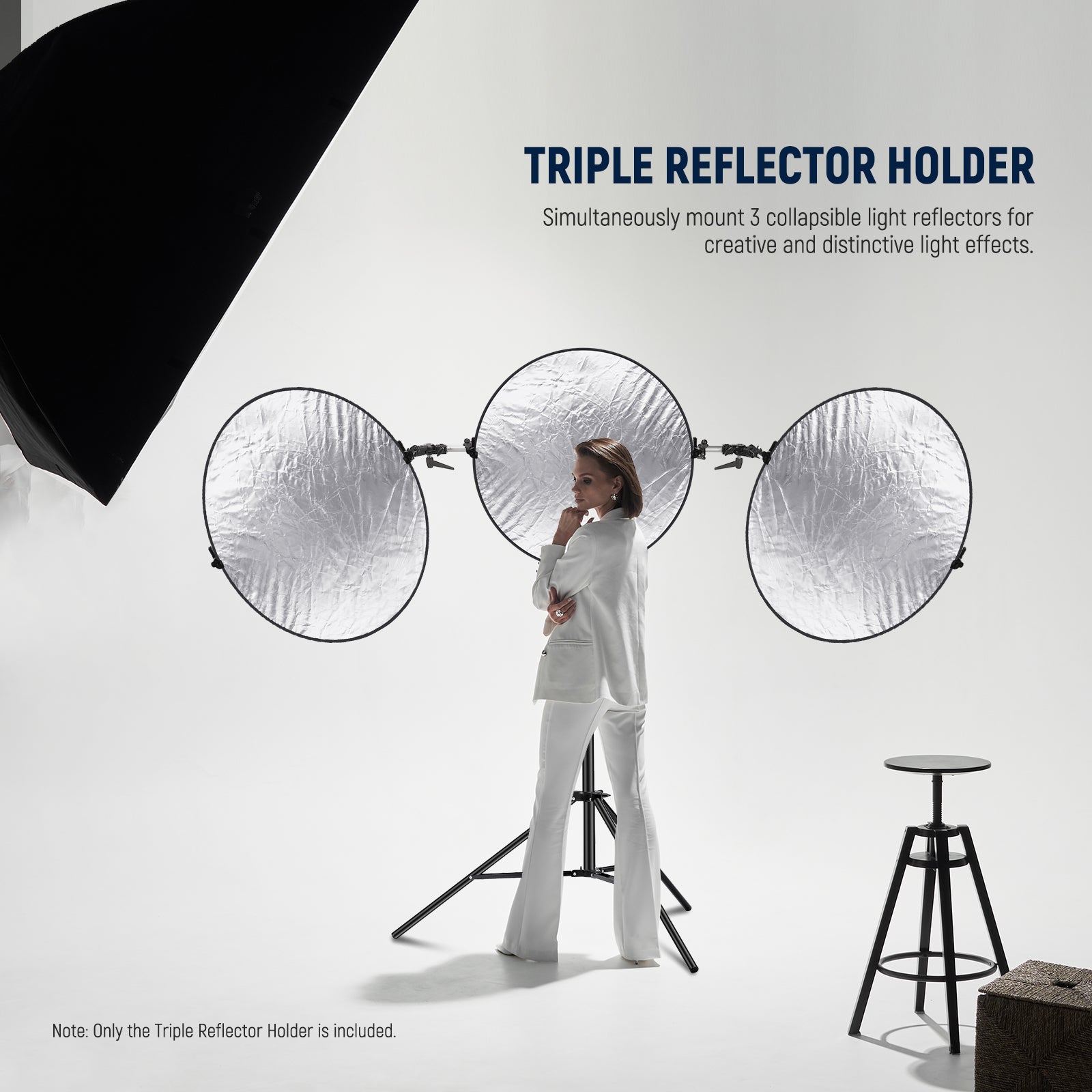 NEEWER ST RF3 Triple Reflector Holder for Photography Stand - Professional Light Reflector Mount for Studio, Portrait, and Outdoor Photography