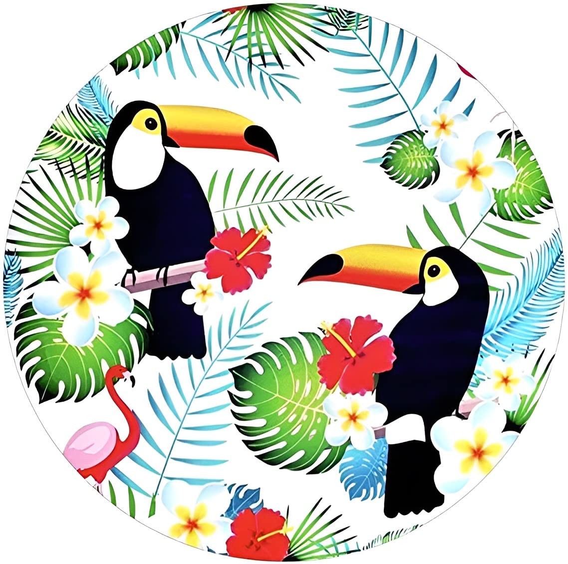 Maison Charlô 4-Pack Round Tropical Toucan Placemats - 14 Inch Washable Polyester Table Mats for Dining & Kitchen Decor - Heat Resistant Table Setting Accessories for Parties, Dinners & Home Entertaining