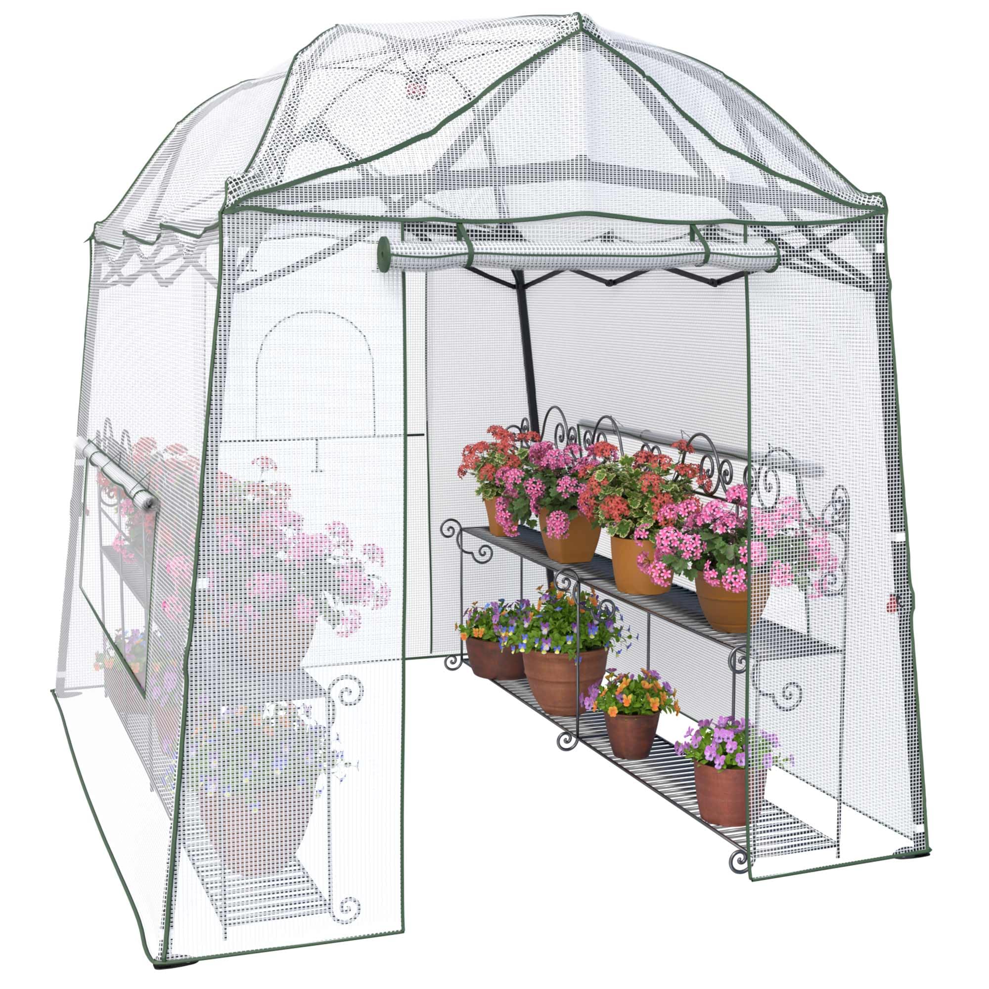8.5 x 7 FT Walk-in Greenhouse for Plants | Portable Pop-up Garden Canopy with Adjustable Height & Durable PE Cover | Indoor Outdoor Use for Gardening, Seed Starting, Plant Protection (Clear/White)