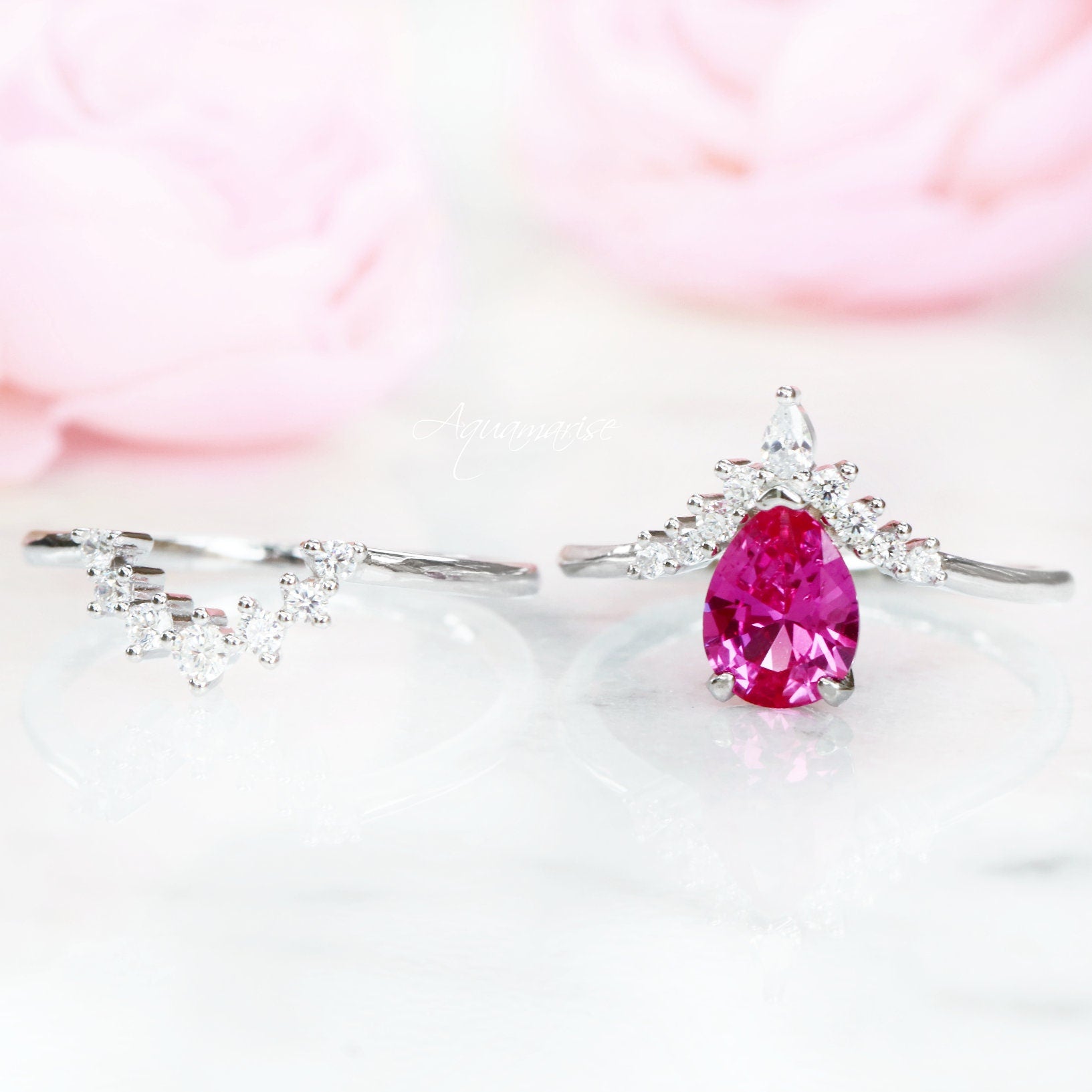 Lunette Pink Sapphire Ring Set - Sterling Silver Jewelry for Women, Elegant Gift for Valentine's Day, Anniversary & Special Occasions