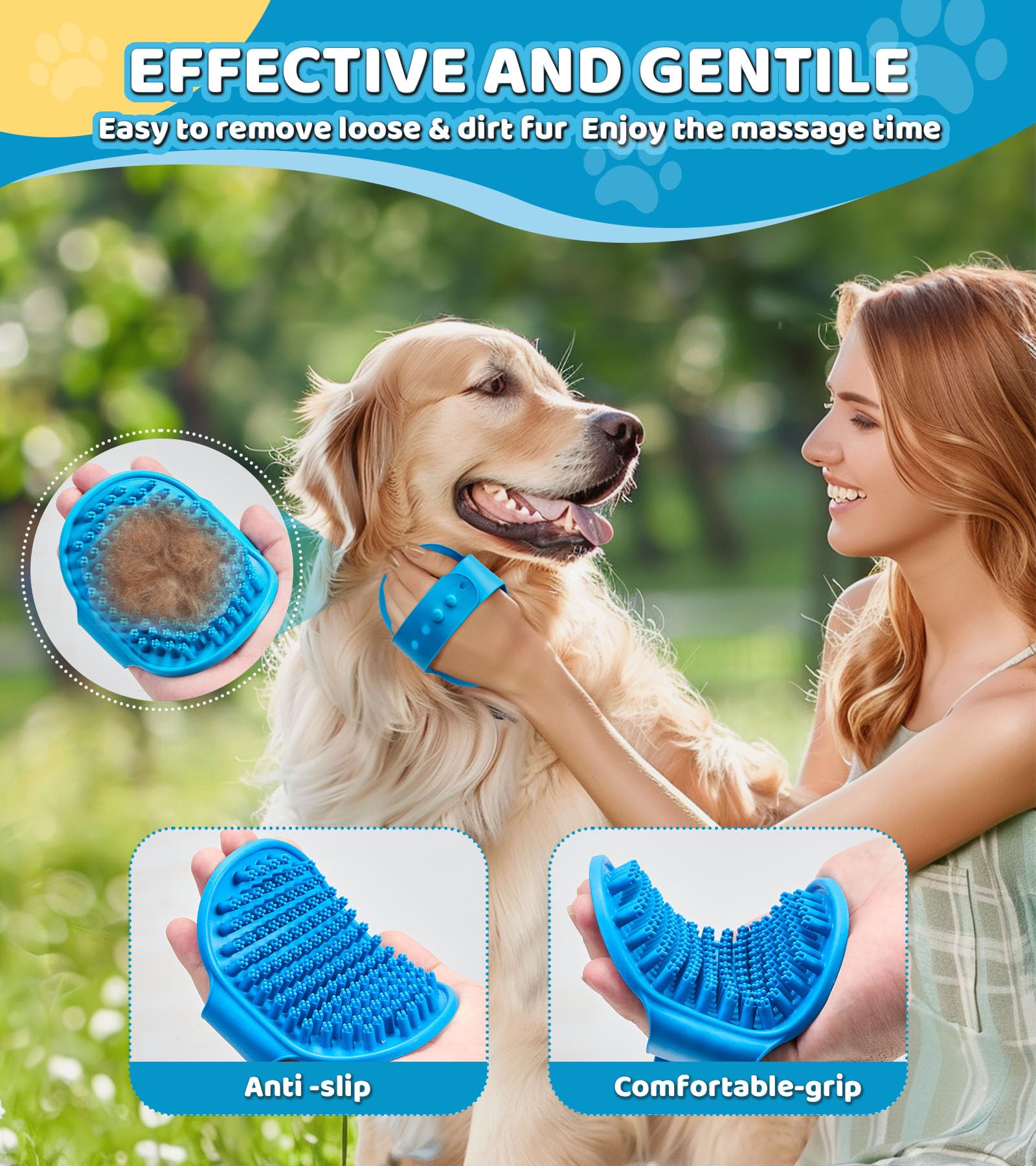 4PCS Dog Bath Brush Set - Pet Massage Shampoo Brush & Scrubber for Dog Washing - Soft Silicone Bristles Grooming Brush for Dogs & Cats - Perfect for Bath Time, Shedding Control & Relaxing Massage - Blue