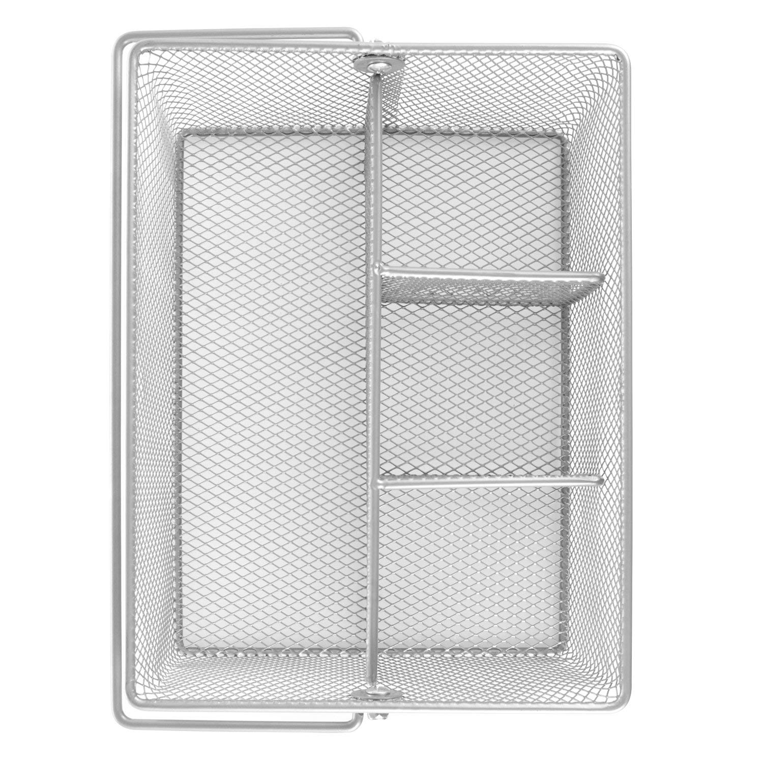 Stainless Steel Utensil Caddy - Silverware Organizer for Forks, Knives, Spoons & Condiments - Party Buffet Serving Tray & Napkin Holder - Perfect for Home Dining, BBQs, Weddings & Events (Silver)