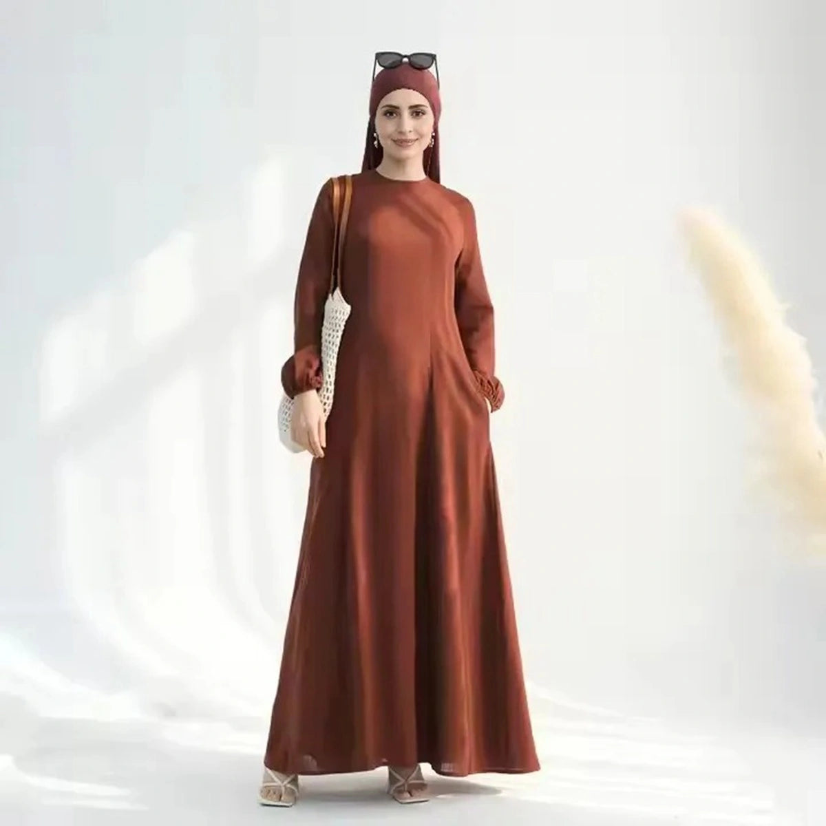 Premium Linen Cotton Blend Waist Abaya Dress #25955 - Modest Islamic Fashion for Women, Perfect for Prayer, Eid, and Special Occasions