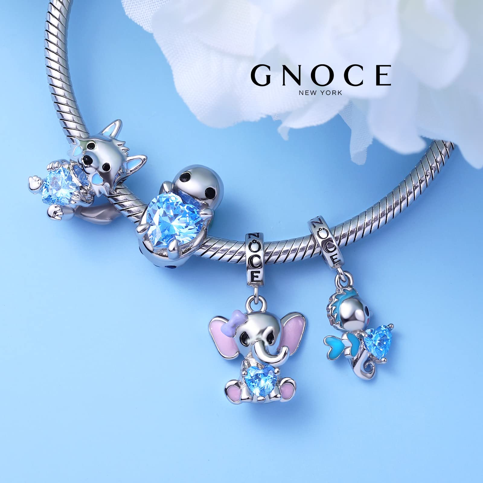 GNOCE 925 Sterling Silver Wolf & Fox Charm Beads with Heart Charms - Cute Animal Pendant for Snake Chain Bracelets & Necklaces - Gemstone Jewelry Gift for Women, Wife (Wolf 2) - Perfect for Valentine's Day, Anniversary & Everyday Wear
