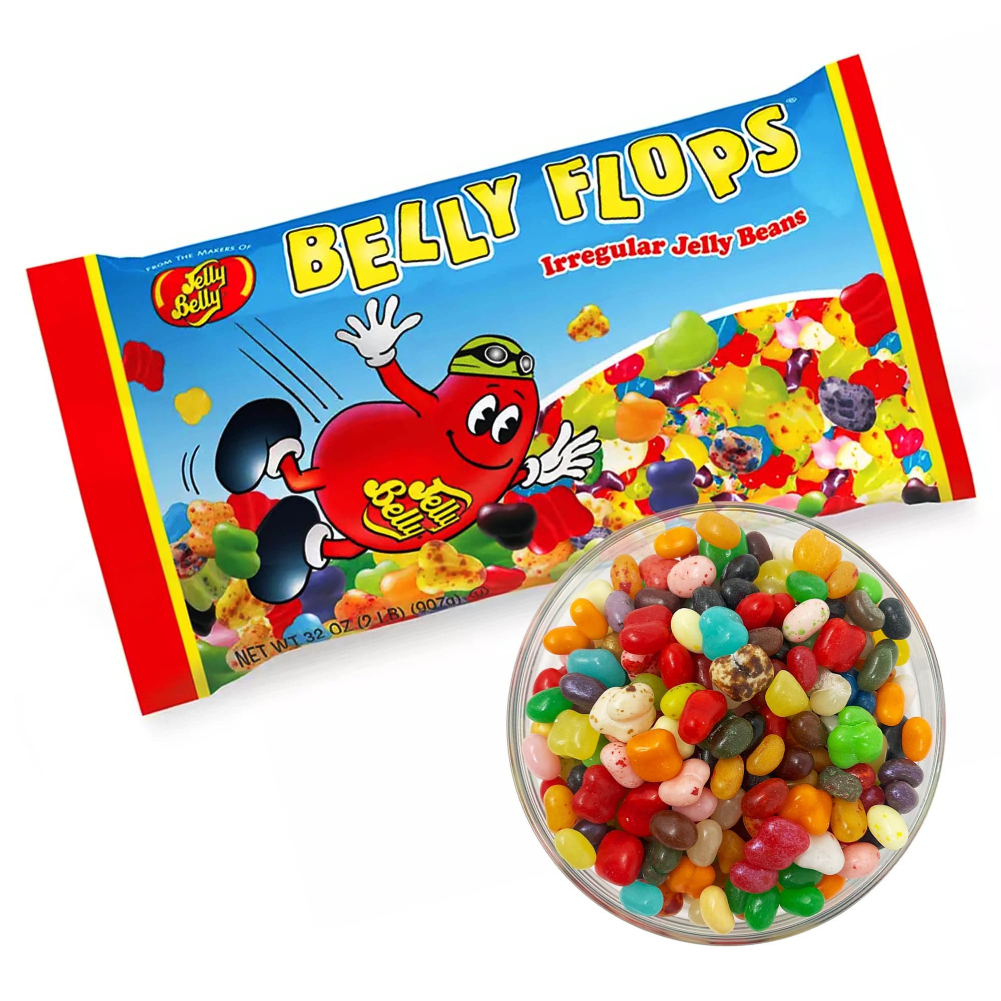 Jelly Belly Belly Flops Bulk Candy - 2lb Bag of Fun-Shaped Jelly Beans for Parties, Halloween, Easter & Gifts | Assorted Flavors, Gluten-Free Snack for Kids & Adults