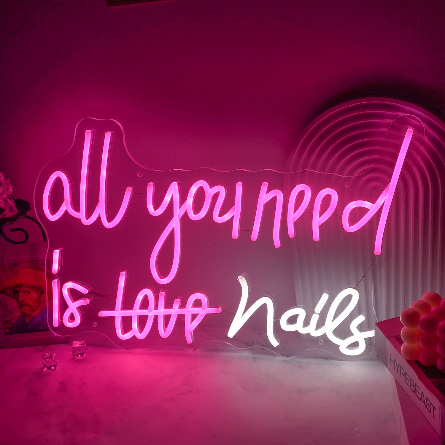All You Need is Love Nails Neon Sign - Dimmable LED Wall Decor for Bedroom, Wedding & Birthday Party - Perfect for Home, Bar, Cafe & Event Lighting