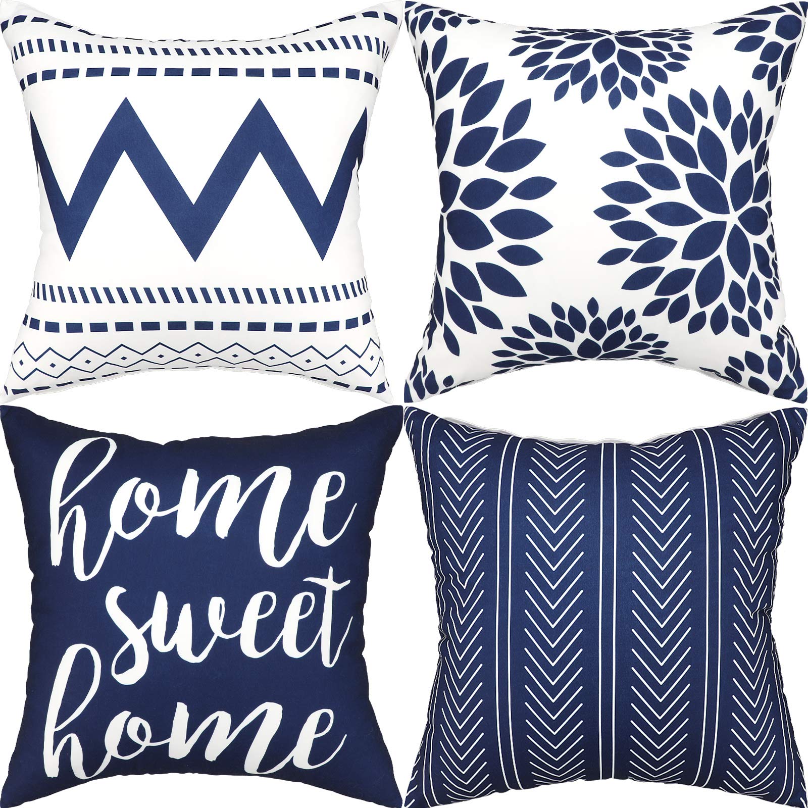 Gusgopo 20x20 Inch Geometric Throw Pillow Covers Set of 4 - Modern Square Decorative Cushion Cases for Sofa, Couch, Bedroom, Outdoor & Car - Blue Home Decor Accent for Living Room, Patio & Travel