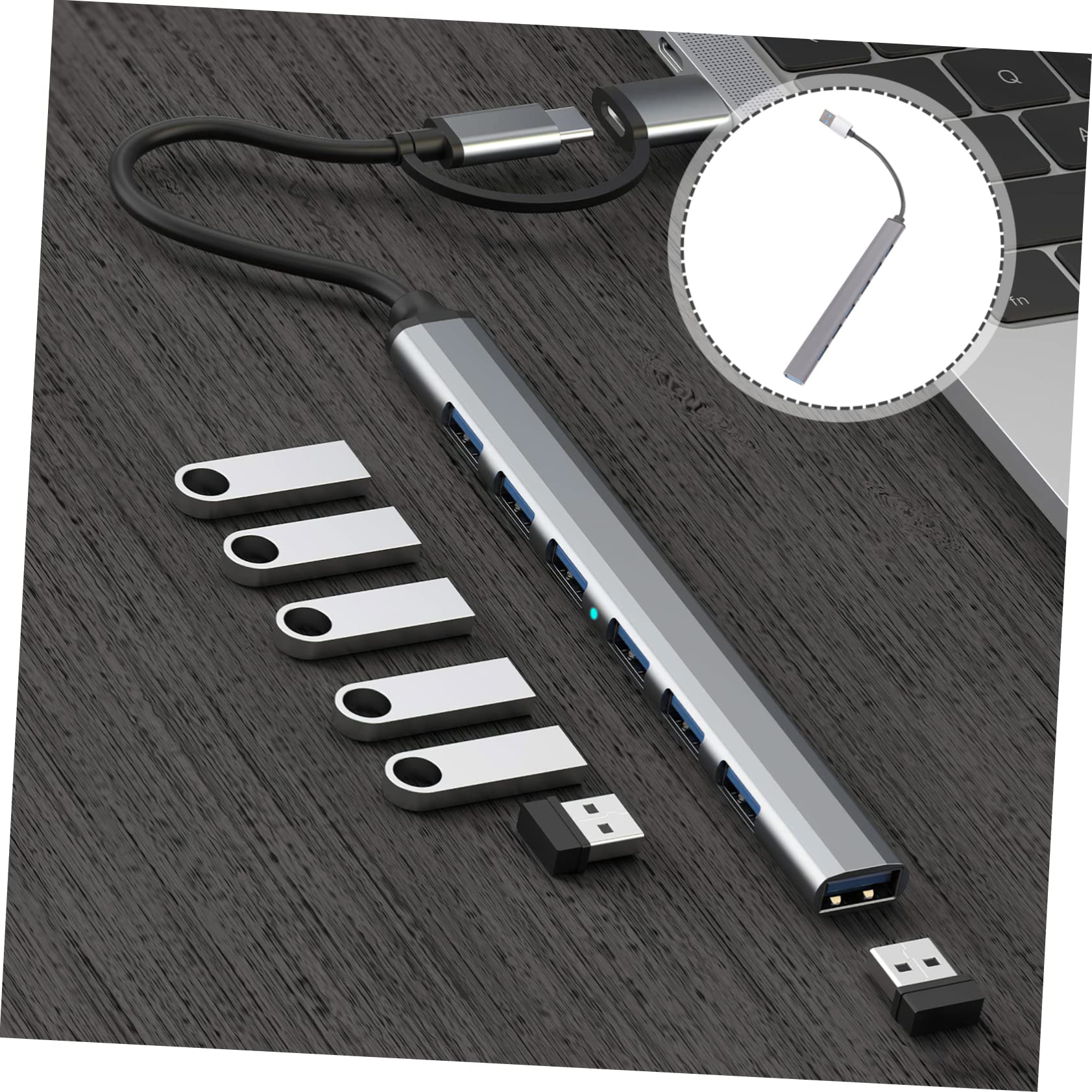 CIYODO 7-Port USB 3.0 Hub Adapter for Laptop, Computer & PC - High-Speed Data Transfer USB Splitter with LED Indicators - Perfect for Home Office, Gaming & Multi-Device Charging