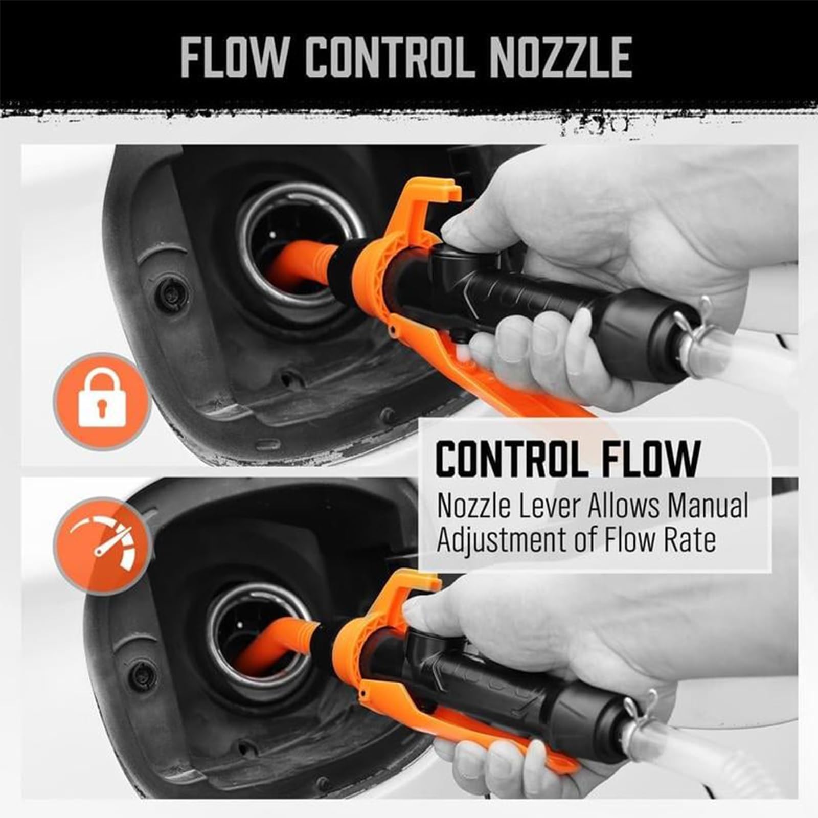 Portable Electric Gas Pump - Battery Powered Fuel Transfer Pump for Cars, Boats, Lawn Mowers - Compact & Lightweight Handheld Gasoline Pump (Orange & Red) - Perfect for Emergency Fuel Transfer, RV Camping, and Outdoor Equipment Maintenance