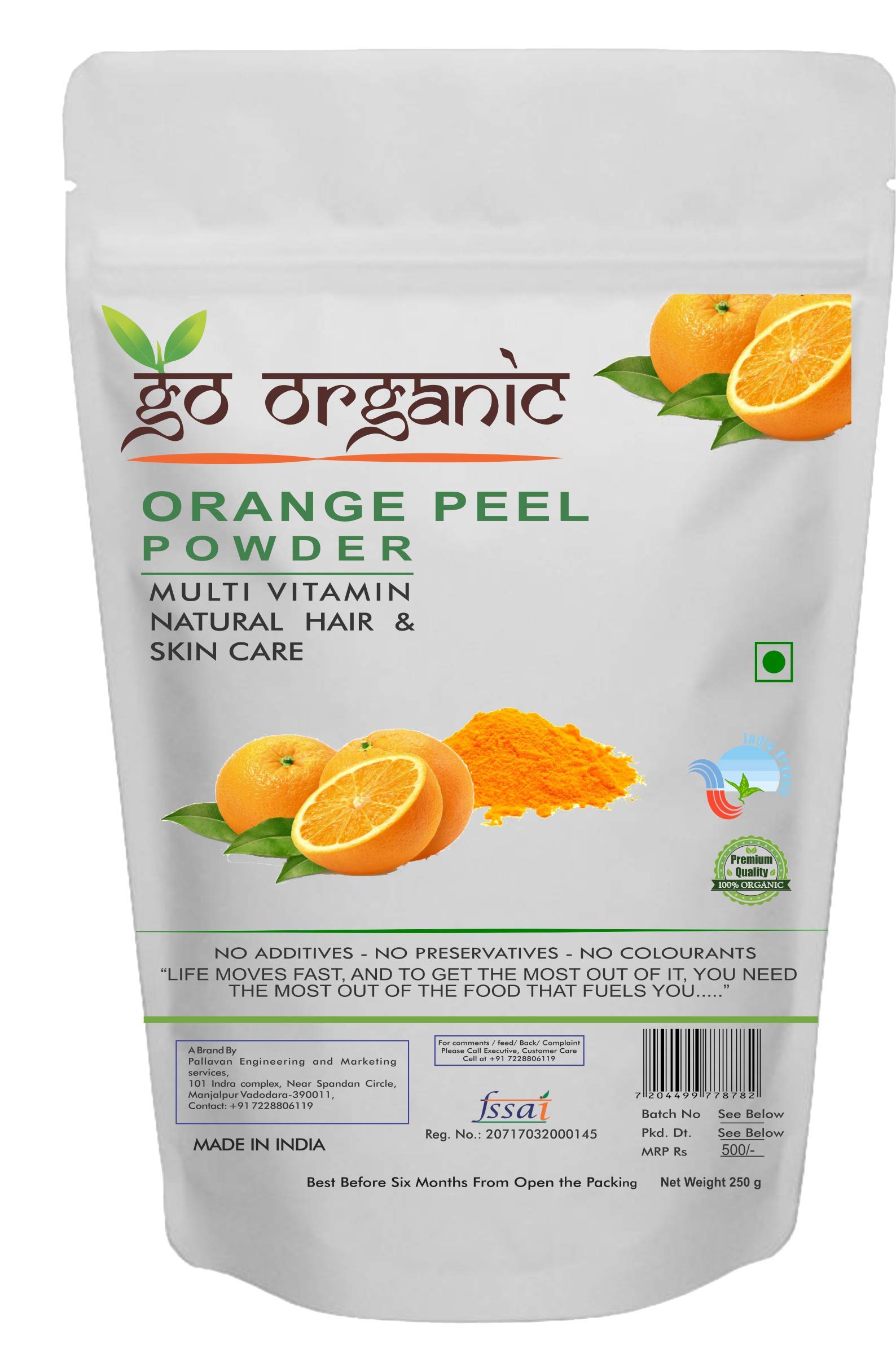 Organic Orange Peel Powder for Hair & Skin Care - 250g | Natural Exfoliant, Brightening & Conditioning for Healthy Hair & Glowing Skin | DIY Beauty, Face Masks & Hair Treatments