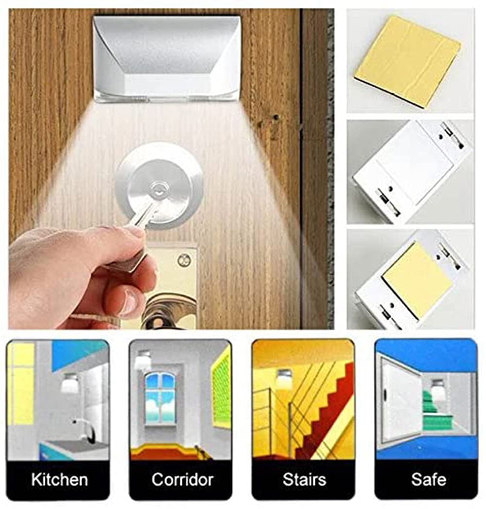 LENMO Battery Operated PIR Motion Sensor Keyhole Light - Wireless Auto Infrared IR Detector with 4 LED Bulbs for Door Lock - Perfect for Nighttime Safety and Easy Keyhole Visibility in Bedrooms, Hallways, and Entryways