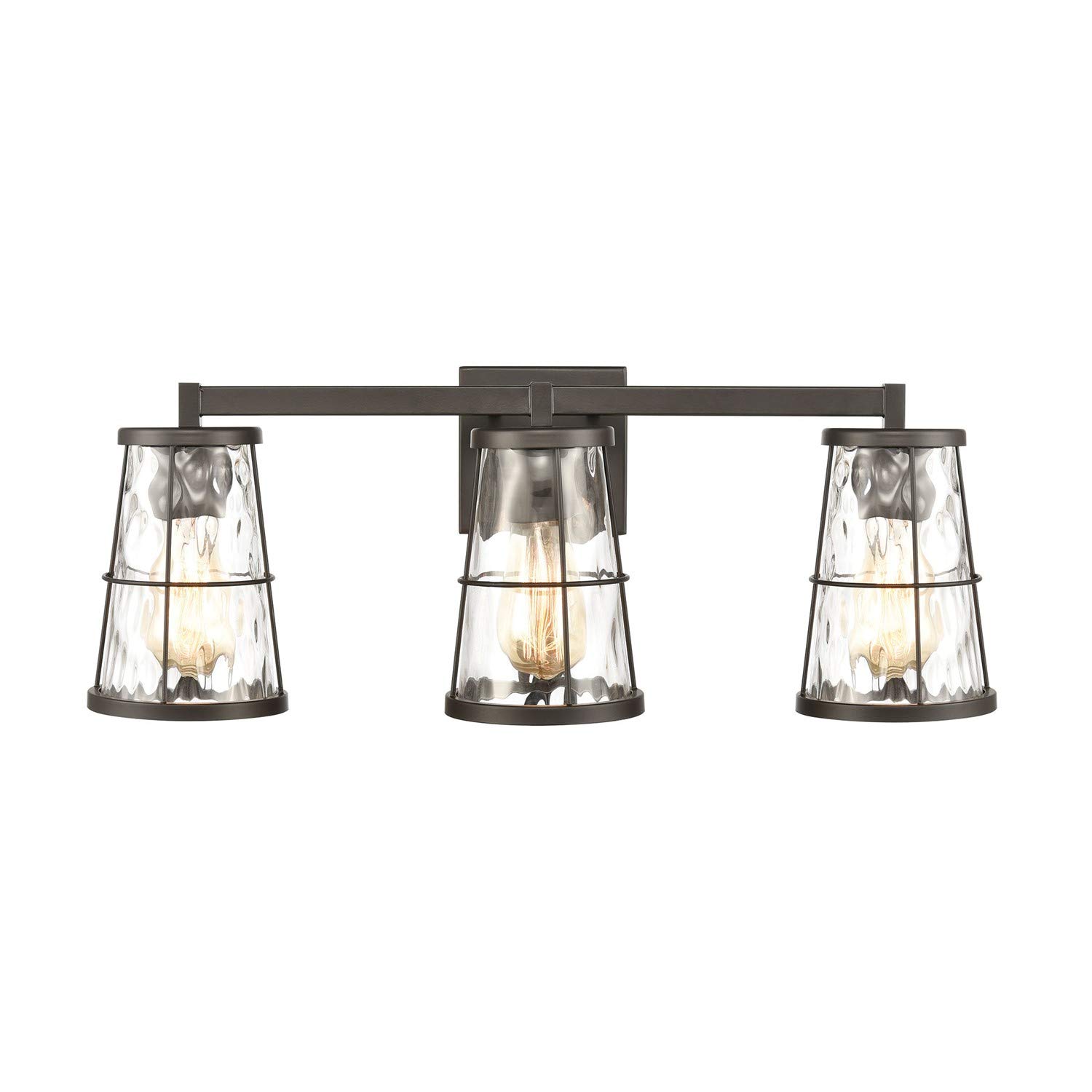 Kendrix 3-Light Vanity Light Fixture - Oil Rubbed Bronze Finish with Water Glass Shades - Perfect for Bathroom, Dressing Room & Makeup Area Lighting
