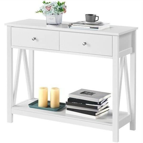 ALIDAM White Wooden Console Table with Drawer & Open Shelf - Entryway Sofa Table for Living Room, Hallway & Home Decor | Perfect for Small Spaces & Apartment Decor