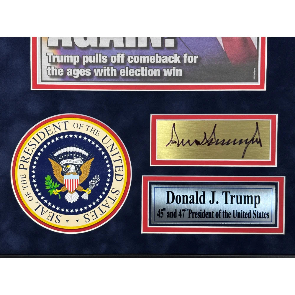 Donald Trump Framed 2024 Presidential Election NY Post Newspaper - November 6th Edition with Facsimile Autograph | Political Memorabilia for Home or Office Decor