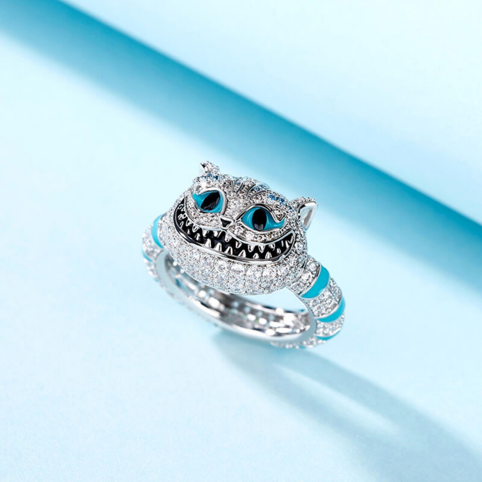 Jeulia 925 Sterling Silver Cat Eternity Ring with Enamel & Cubic Zirconia - Women's Animal Jewelry, Engagement Promise Ring, Anniversary Gift for Her (Jewelry Gift Box Included) - Perfect for Valentine's Day, Birthday & Romantic Occasions