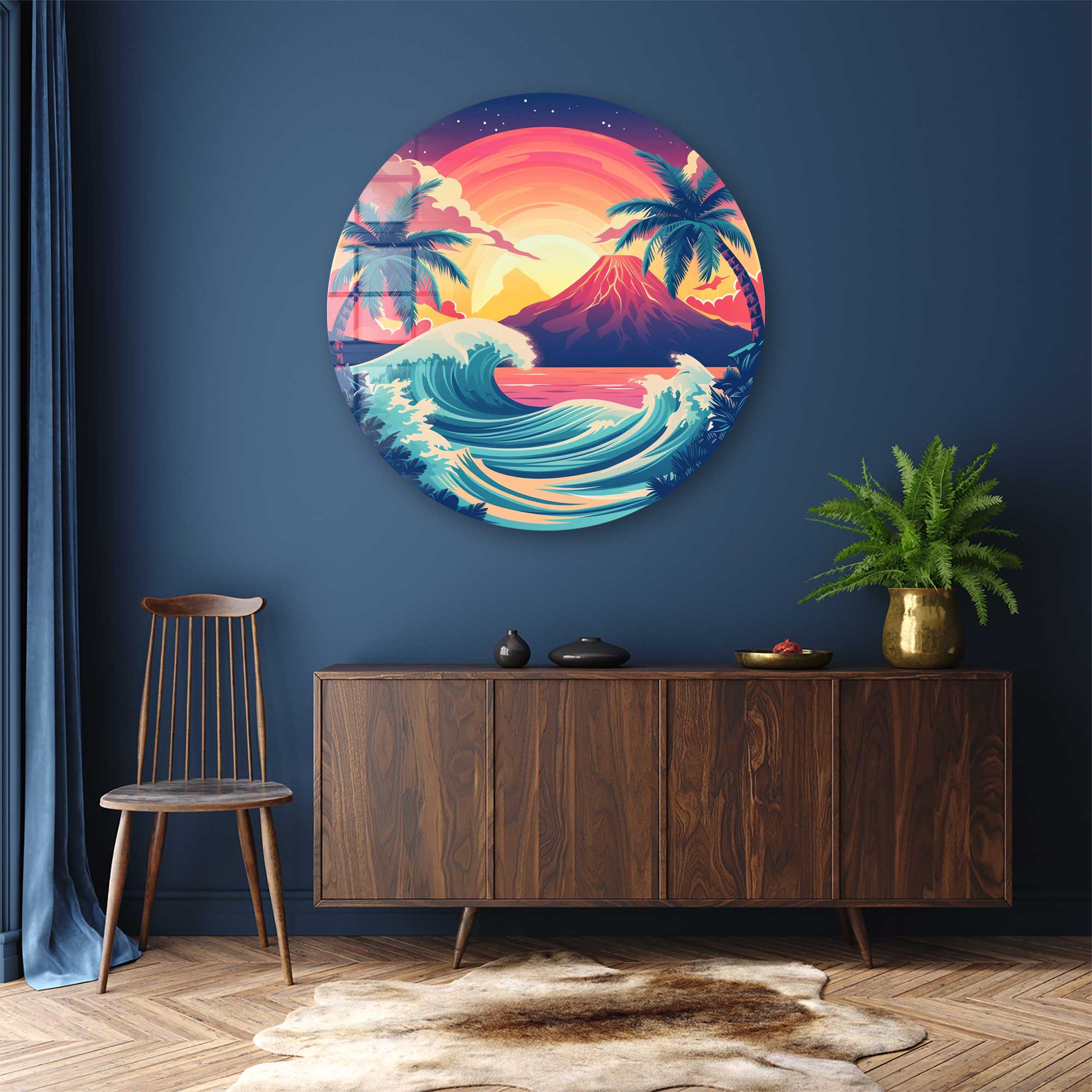 Stunning Sunset Rounded Glass Wall Art - Handmade Modern Home Decor for Living Room, Bedroom & Office - Perfect for Gifts & Interior Design