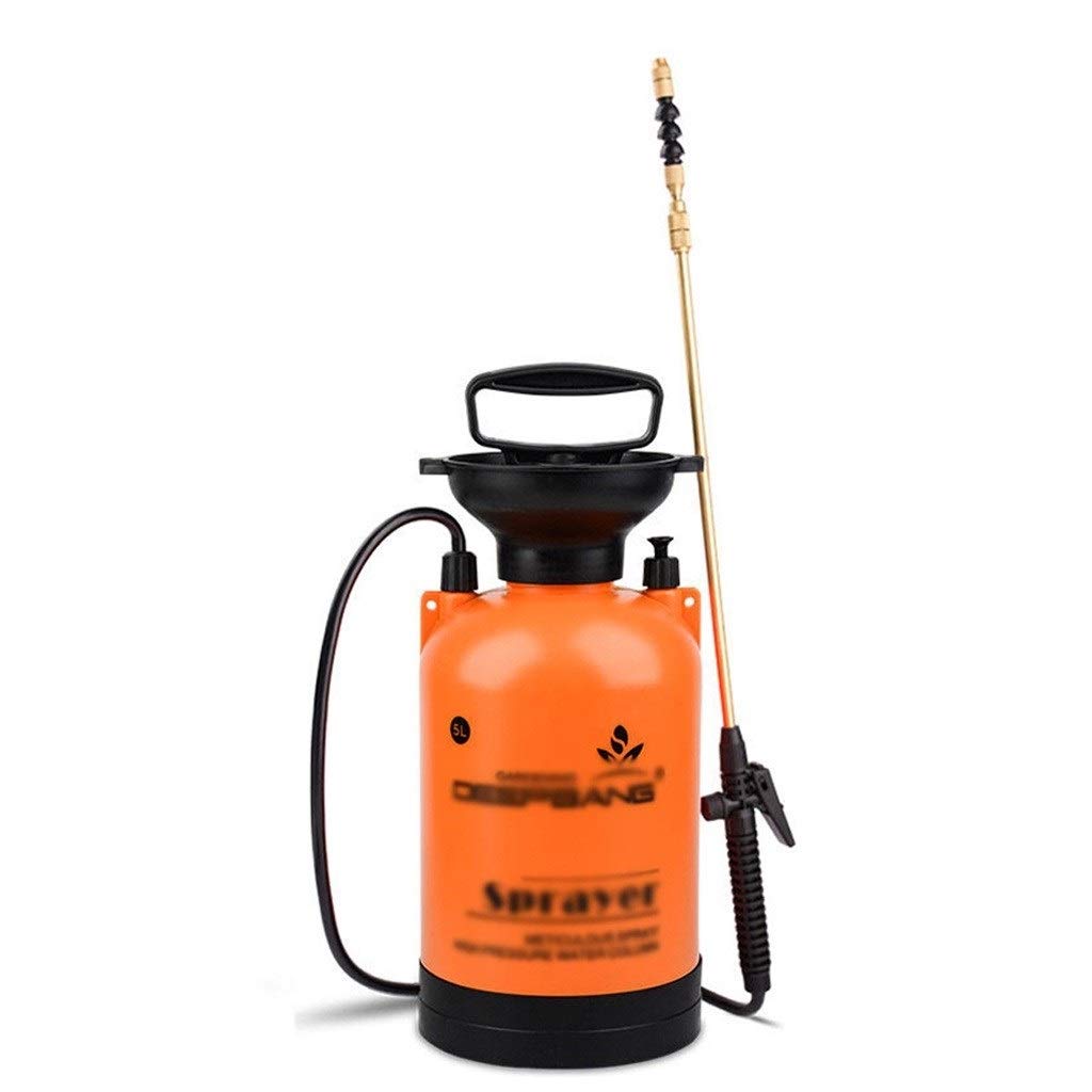 NYKK 5L Shoulder Type Garden Watering Can - Manual Pneumatic Sprayer with Full Copper Telescopic Rod for Indoor & Outdoor Plants (Brass Color) - Perfect for Lawns, Gardens, and Houseplants