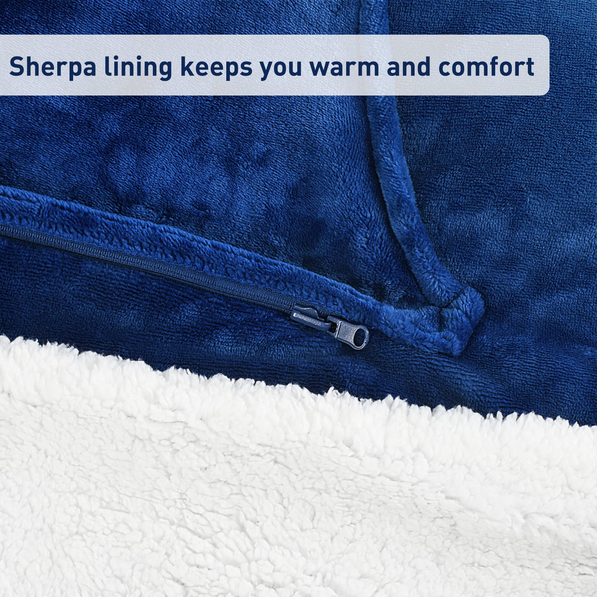 Catalonia Classic Sherpa Fleece Blanket with Sleeves - Ultra Soft Wearable Blanket for Adults | Warm Cozy Travel Blanket & Pillow | Perfect Gift for Women & Men | Blue | Ideal for Home, Office, Camping & Airplane Travel