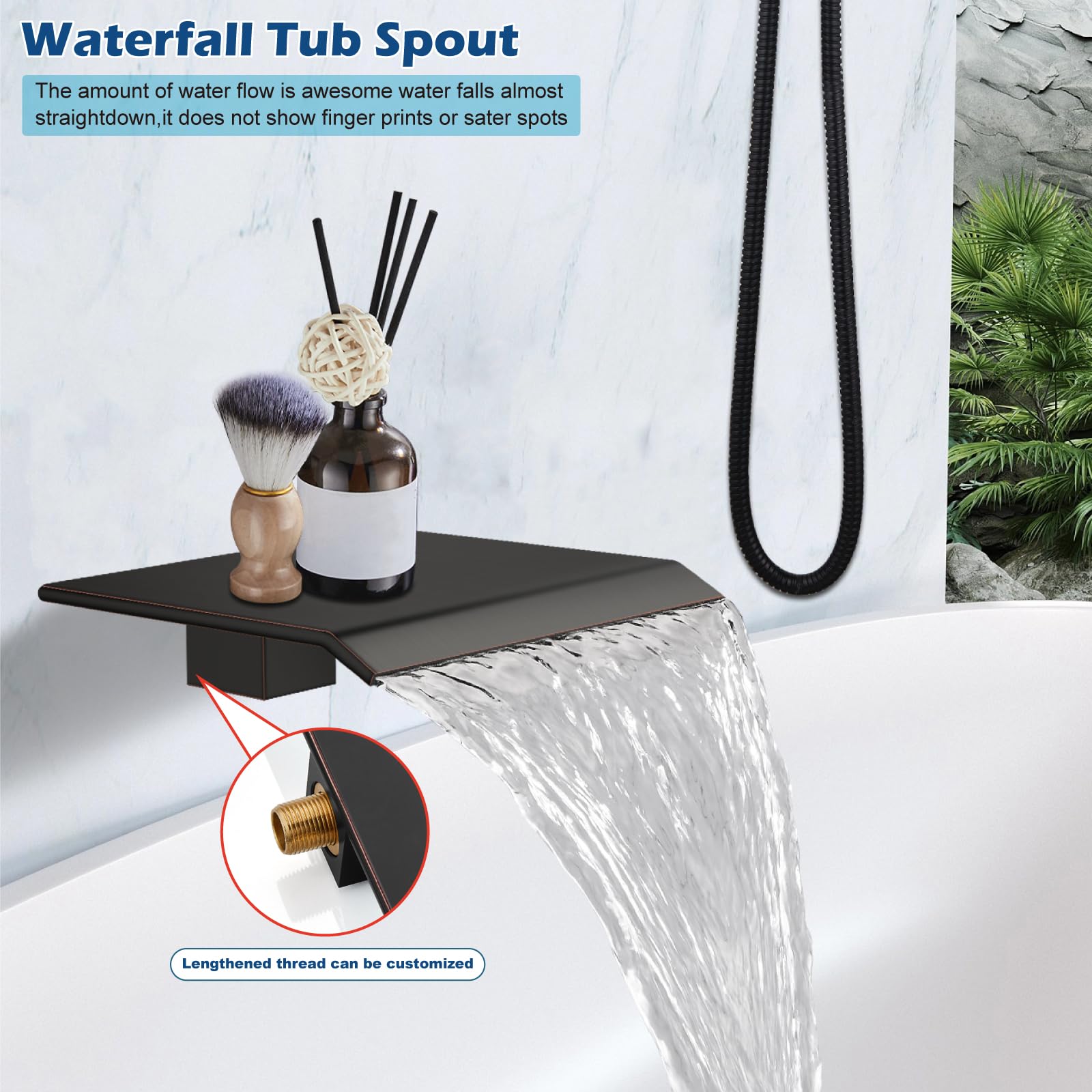 Midanya 12 Inch Oil Rubbed Bronze Rain Shower System - Square Rainfall Shower Head with Handheld Sprayer, Waterfall Tub Spout & Rough-in Valve Shower Mixer Combo for Bathroom & Tub | Luxurious Spa Experience at Home