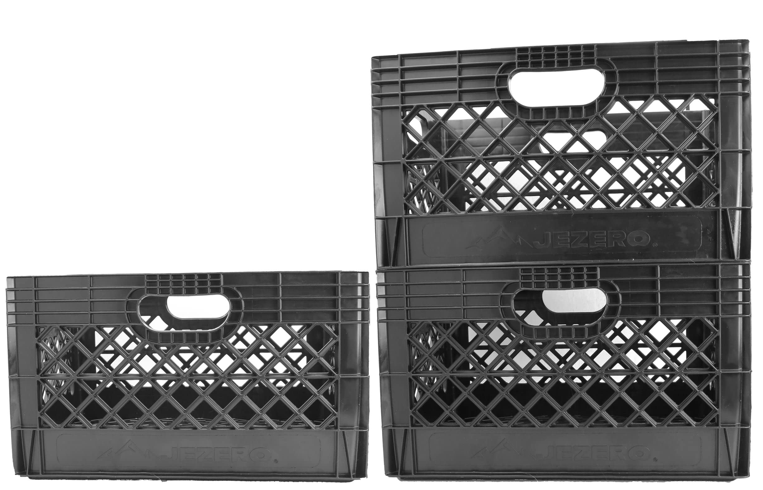 JEZERO Stackable Milk Crates - 3-Pack Black Plastic Storage Bins for Home, Garage & Outdoor Use (13
