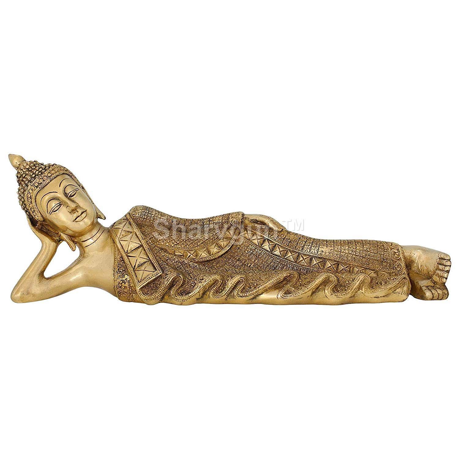 Sharvgun 17-inch Brass Sleeping Buddha Statue - Handcrafted Buddhist Art for Meditation & Home Decor - Perfect Spiritual Gift for Yoga Studios, Zen Gardens & Peaceful Spaces